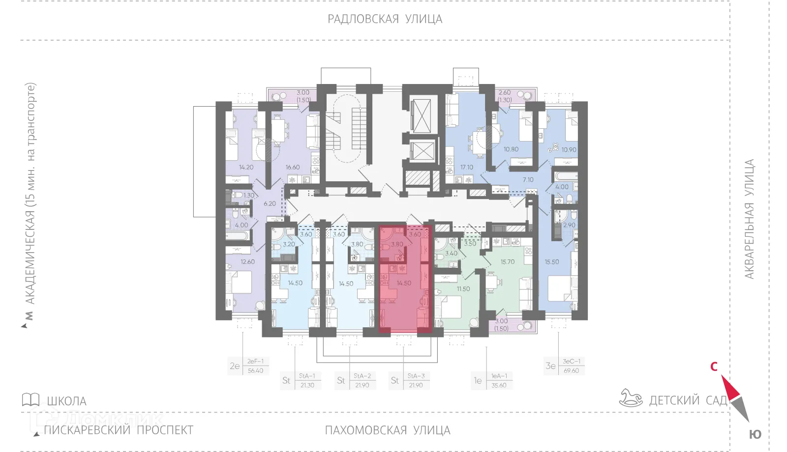 Планировка студии квартиры 21.9 м² в ЖК Ручьи, г. Санкт-Петербург — фото 2