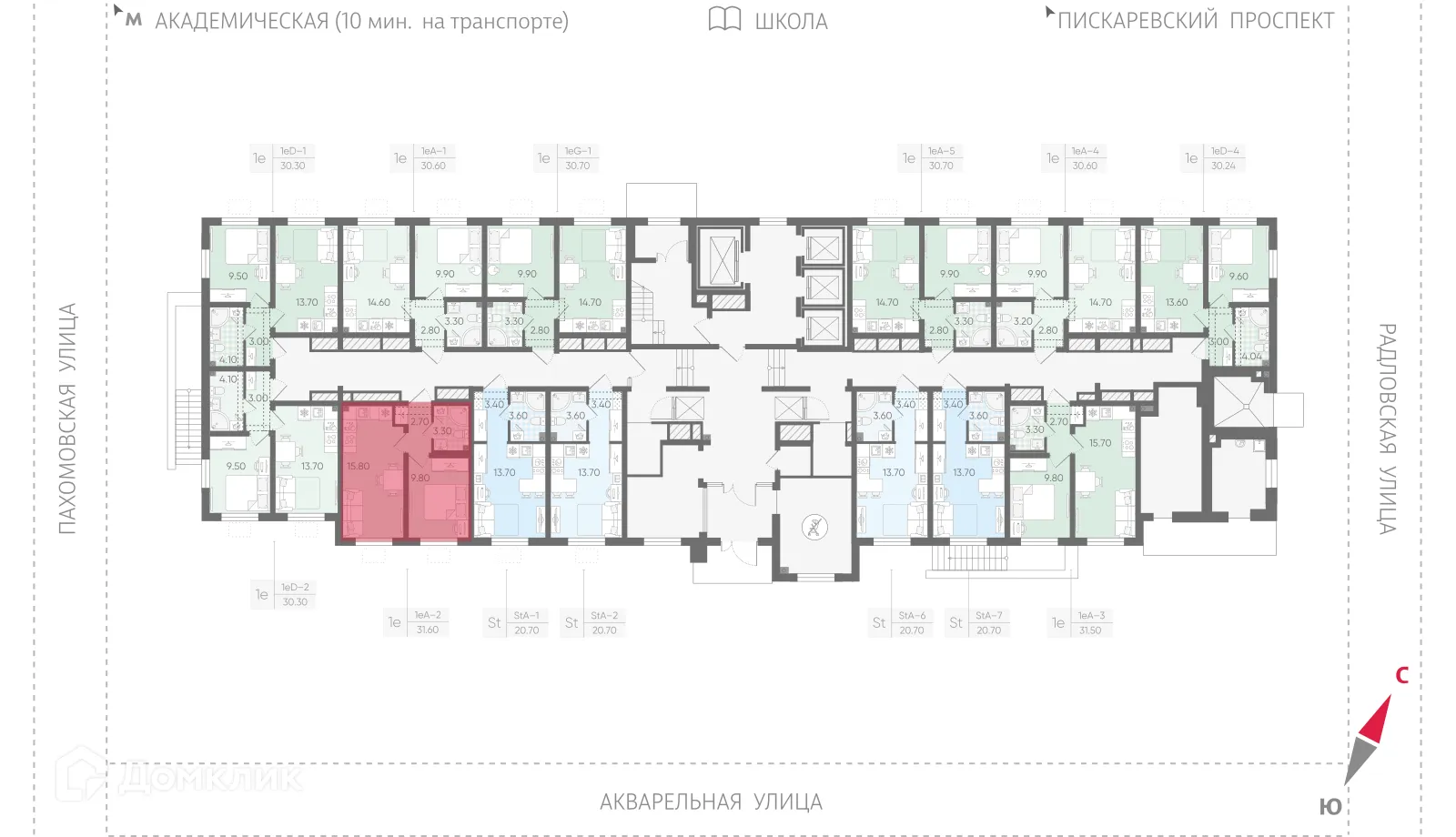 Планировка 1-комнатной квартиры 31.6 м² в ЖК Ручьи, г. Санкт-Петербург — фото 2