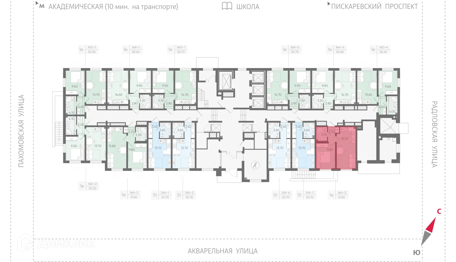 Планировка 1-комнатной квартиры 31.5 м² в ЖК Ручьи, г. Санкт-Петербург — фото 2