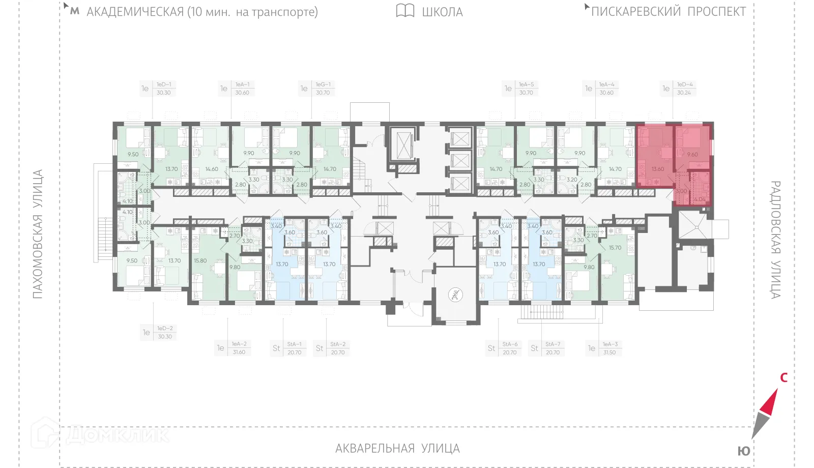 Планировка 1-комнатной квартиры 30.24 м² в ЖК Ручьи, г. Санкт-Петербург — фото 2