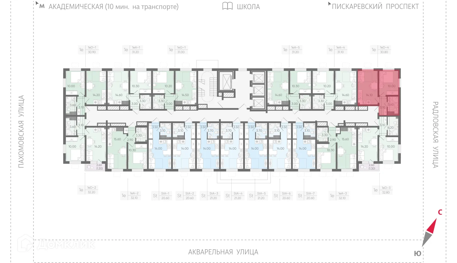 Планировка 1-комнатной квартиры 30.8 м² в ЖК Ручьи, г. Санкт-Петербург — фото 2