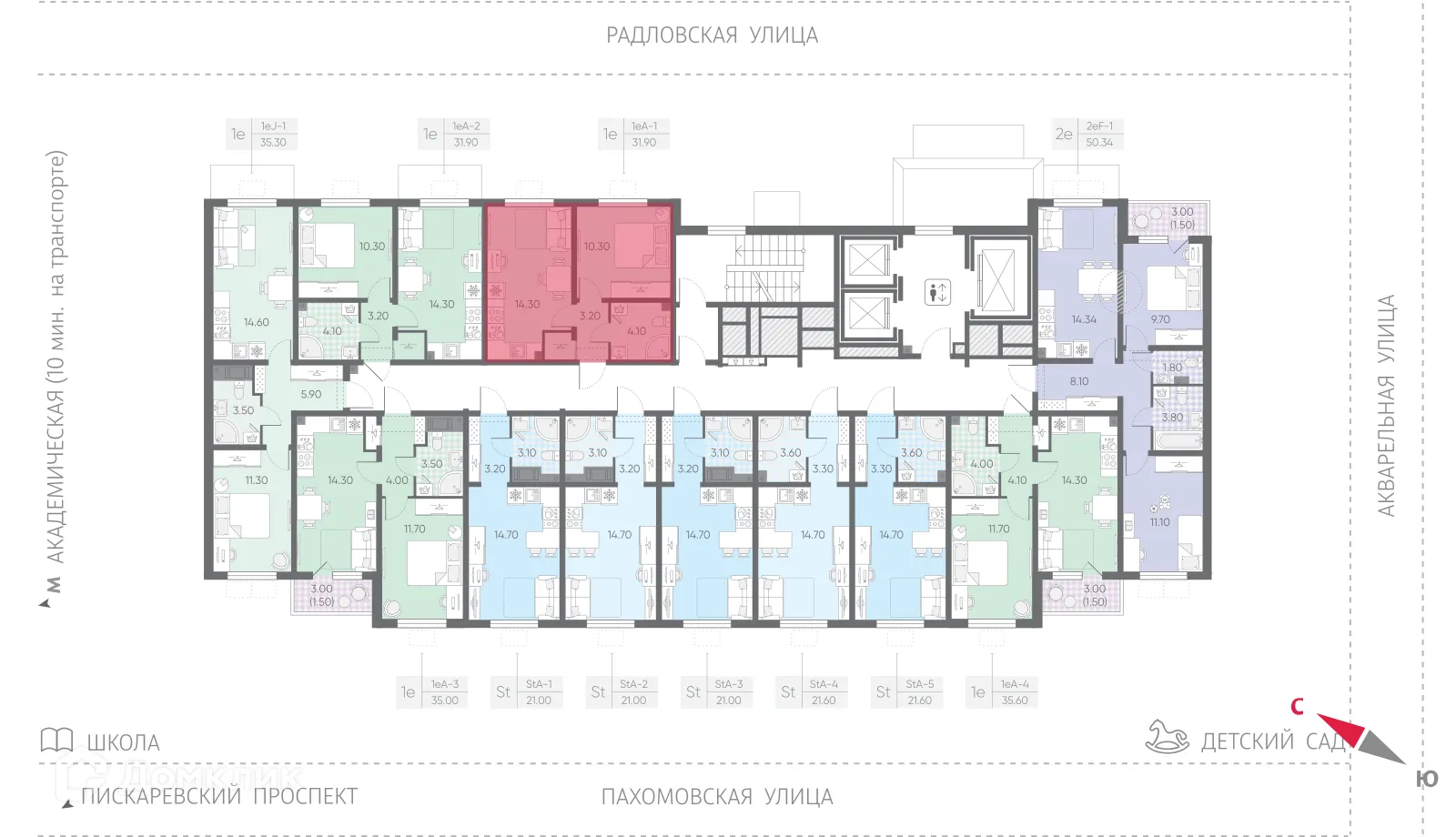 Планировка 1-комнатной квартиры 31.9 м² в ЖК Ручьи, г. Санкт-Петербург — фото 2