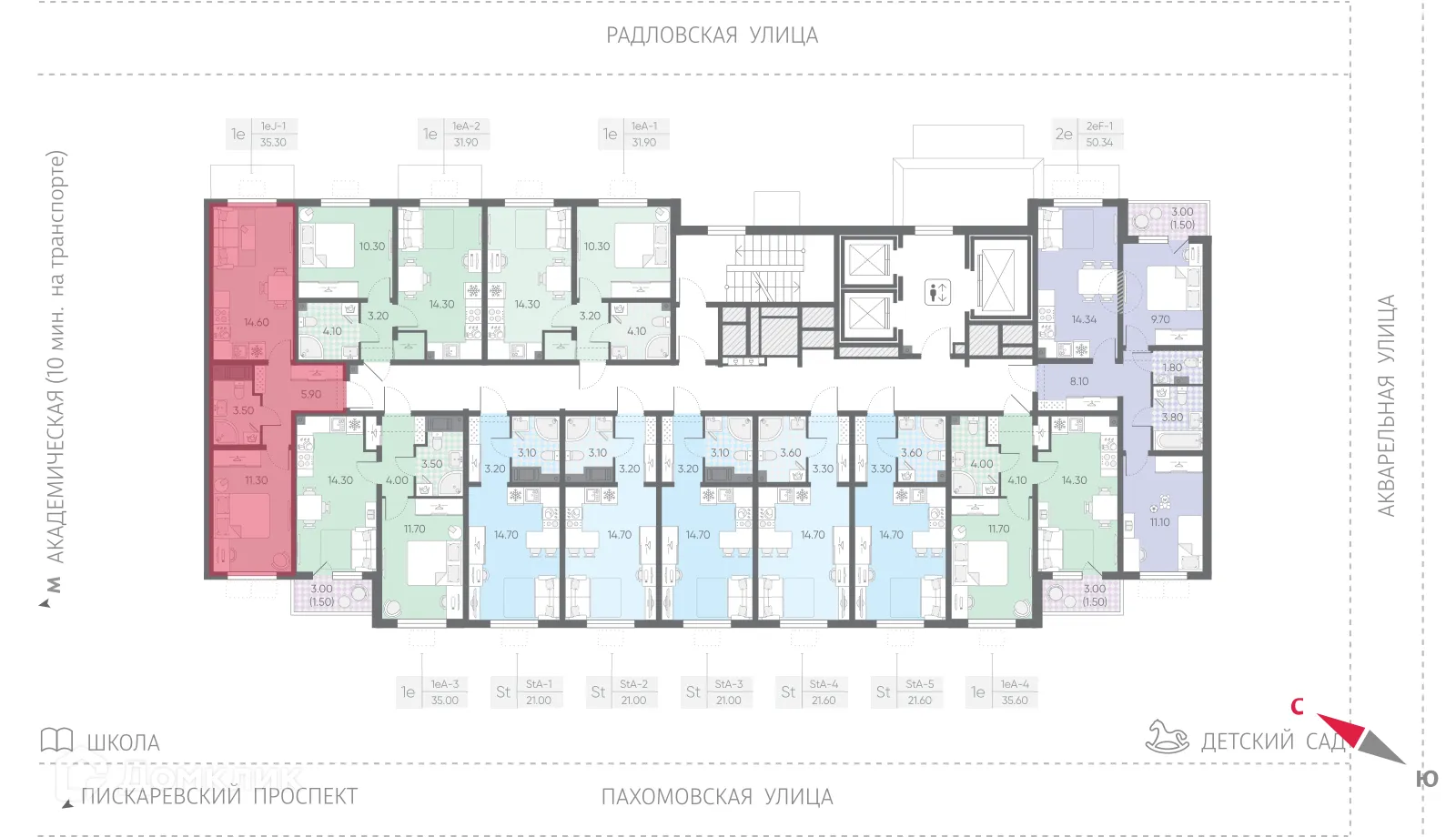 Планировка 1-комнатной квартиры 35.3 м² в ЖК Ручьи, г. Санкт-Петербург — фото 2