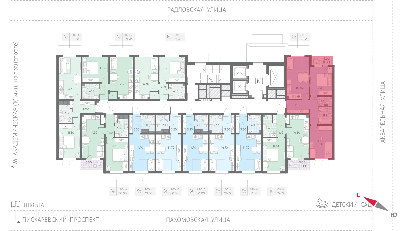 Планировка 2-комнатной квартиры 50.34 м² в ЖК Ручьи, г. Санкт-Петербург — фото 2
