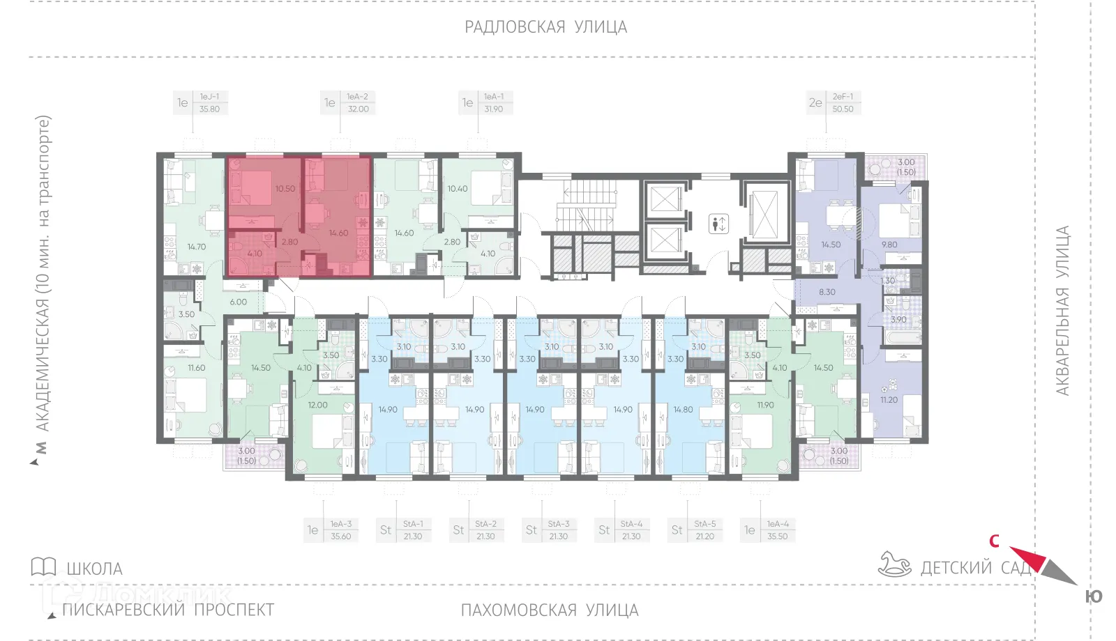 Планировка 1-комнатной квартиры 32 м² в ЖК Ручьи, г. Санкт-Петербург — фото 2