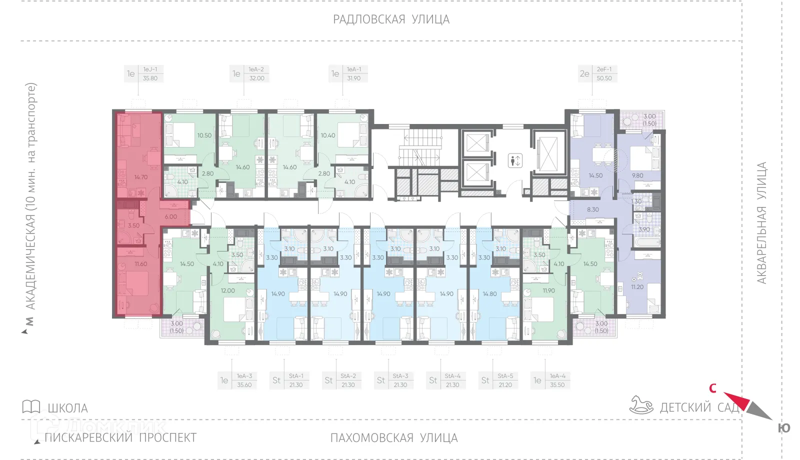 Планировка 1-комнатной квартиры 35.8 м² в ЖК Ручьи, г. Санкт-Петербург — фото 2