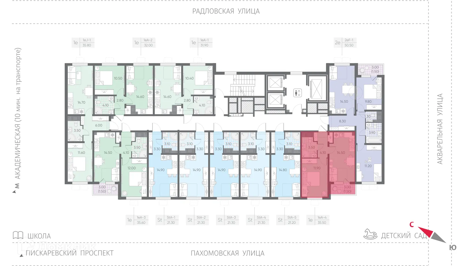 Планировка 1-комнатной квартиры 35.5 м² в ЖК Ручьи, г. Санкт-Петербург — фото 2