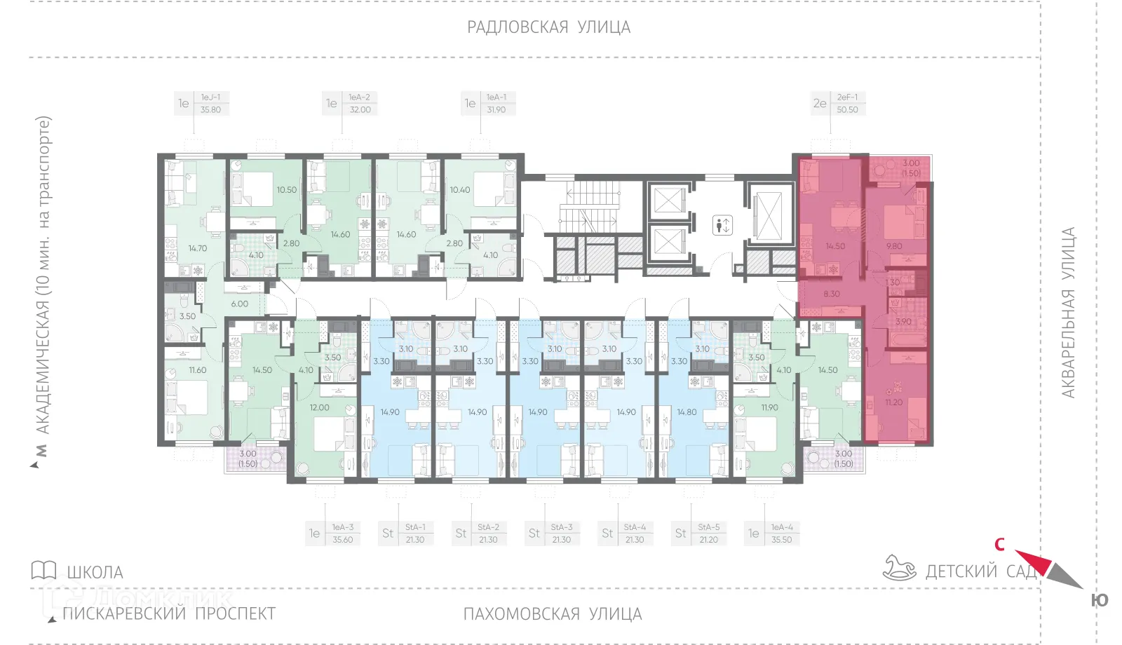 Планировка 2-комнатной квартиры 50.5 м² в ЖК Ручьи, г. Санкт-Петербург — фото 2