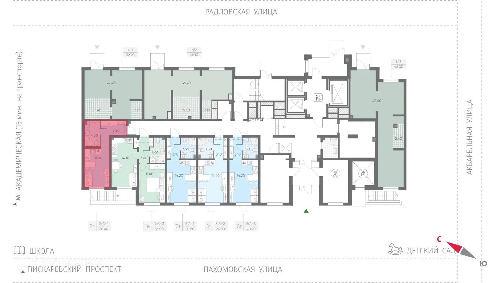 Планировка студии квартиры 20.4 м² в ЖК Ручьи, г. Санкт-Петербург — фото 2