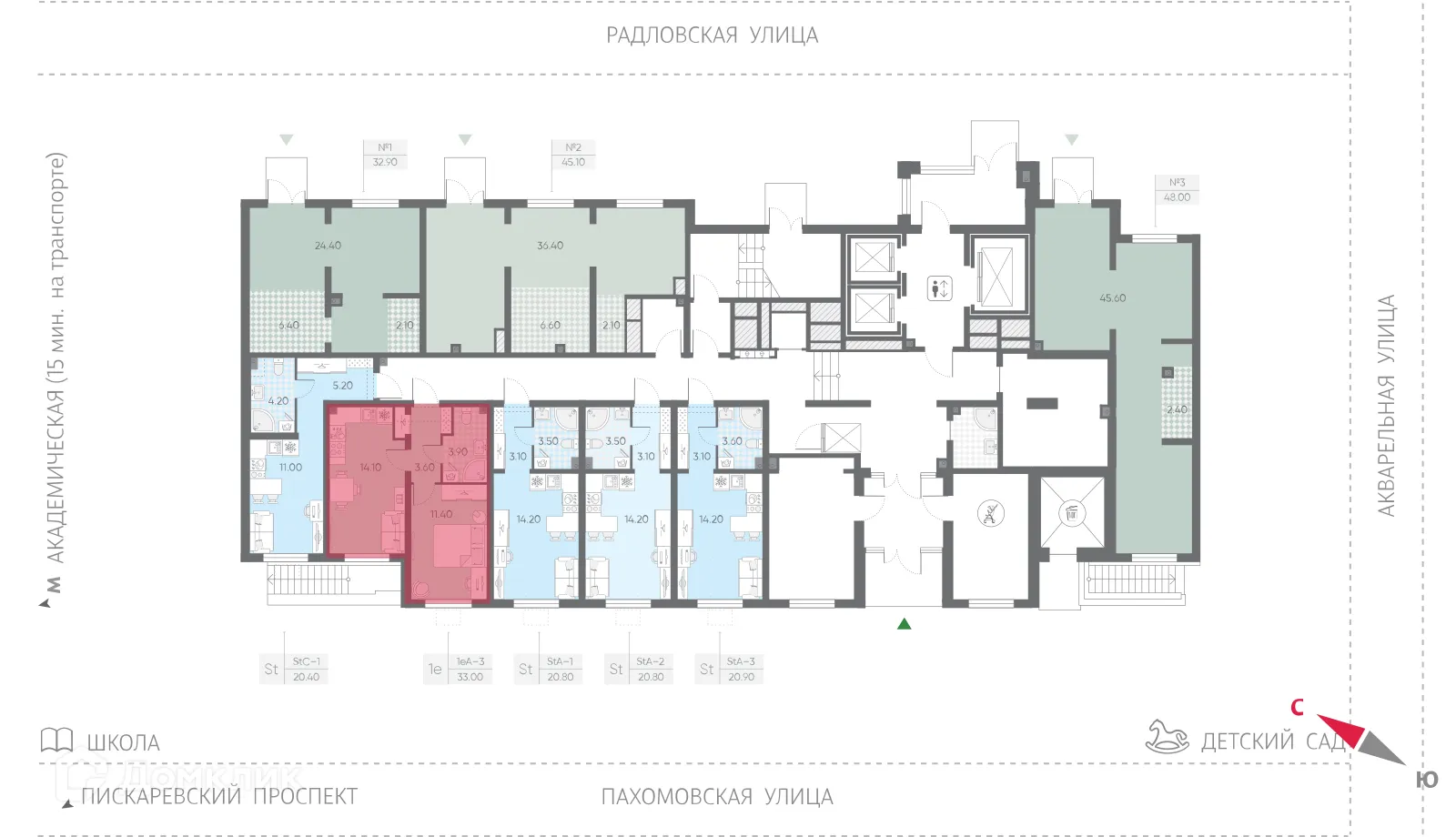 Планировка 1-комнатной квартиры 33 м² в ЖК Ручьи, г. Санкт-Петербург — фото 2