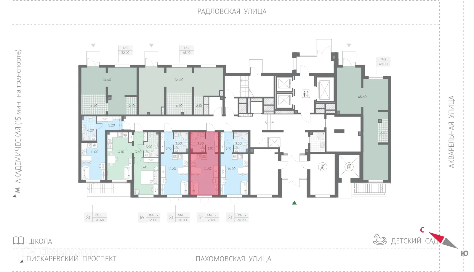 Планировка студии квартиры 20.8 м² в ЖК Ручьи, г. Санкт-Петербург — фото 2