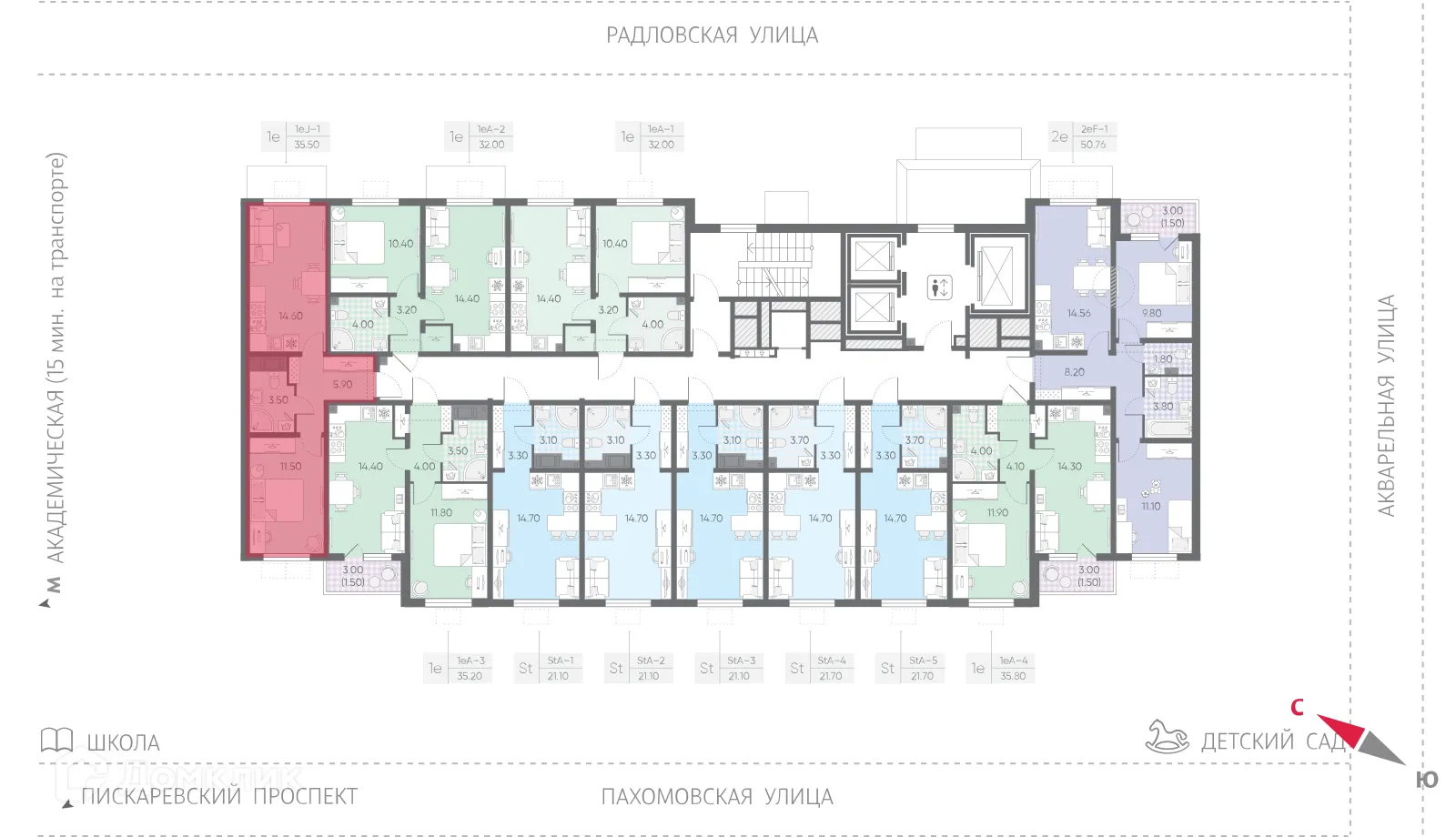 Планировка 1-комнатной квартиры 35.5 м² в ЖК Ручьи, г. Санкт-Петербург — фото 2