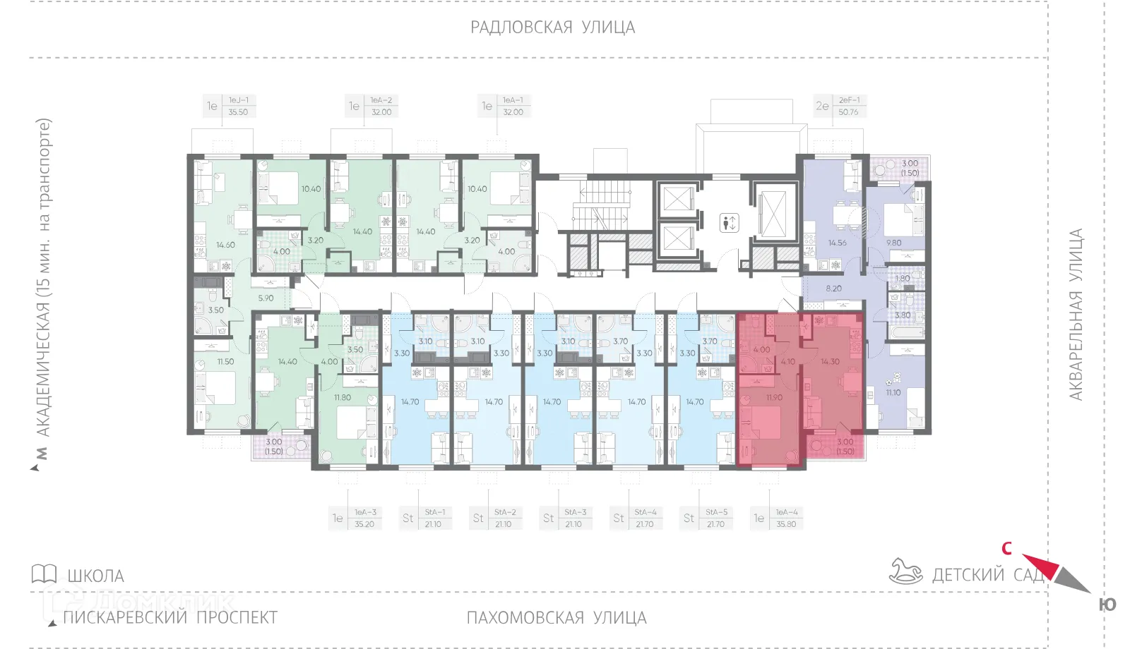Планировка 1-комнатной квартиры 35.8 м² в ЖК Ручьи, г. Санкт-Петербург — фото 2