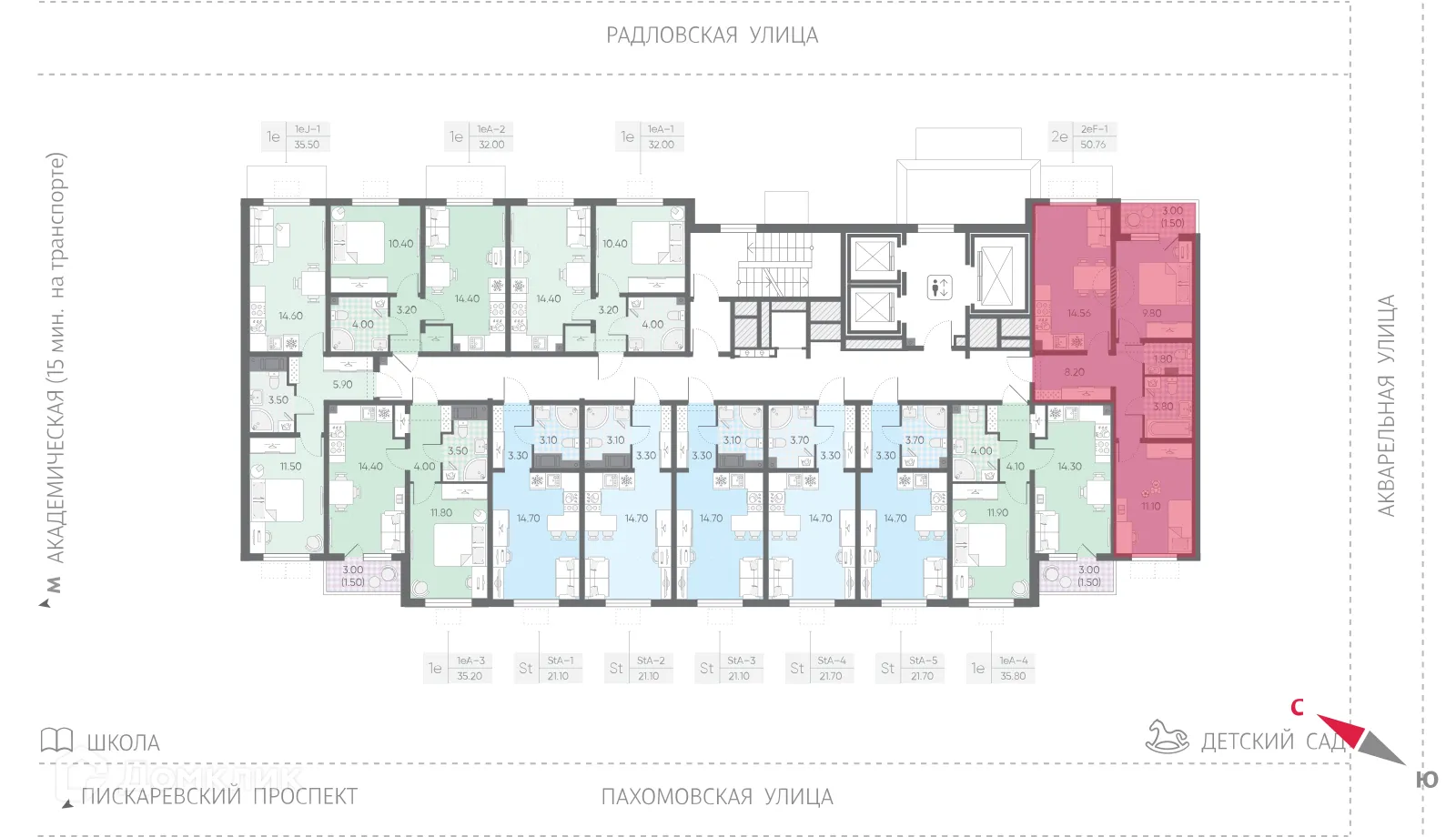 Планировка 2-комнатной квартиры 50.76 м² в ЖК Ручьи, г. Санкт-Петербург — фото 2