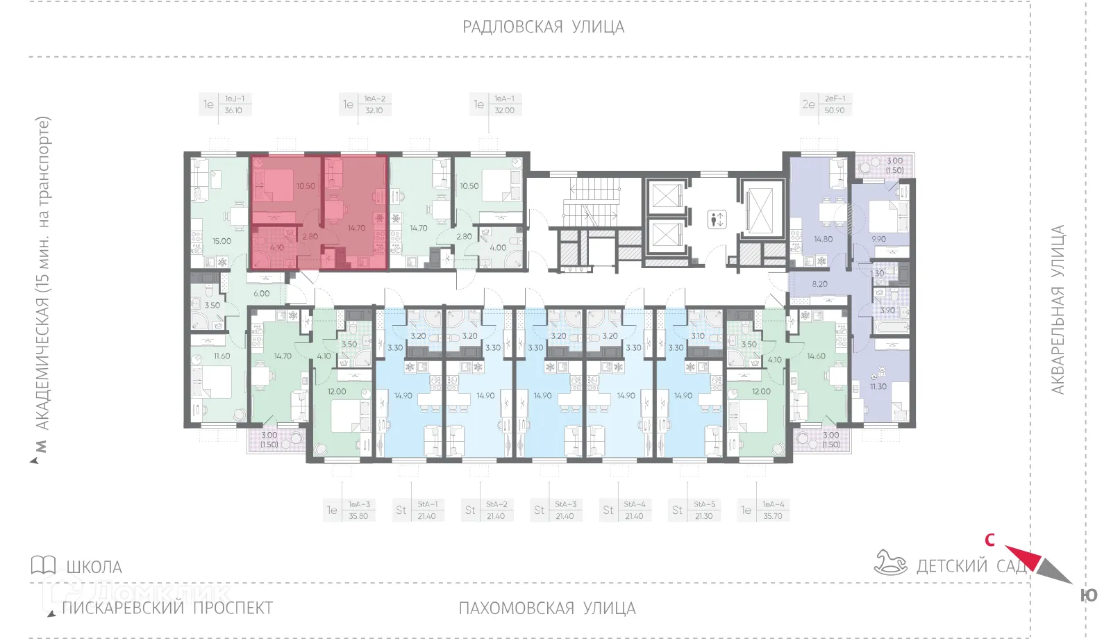Планировка 1-комнатной квартиры 32.1 м² в ЖК Ручьи, г. Санкт-Петербург — фото 2