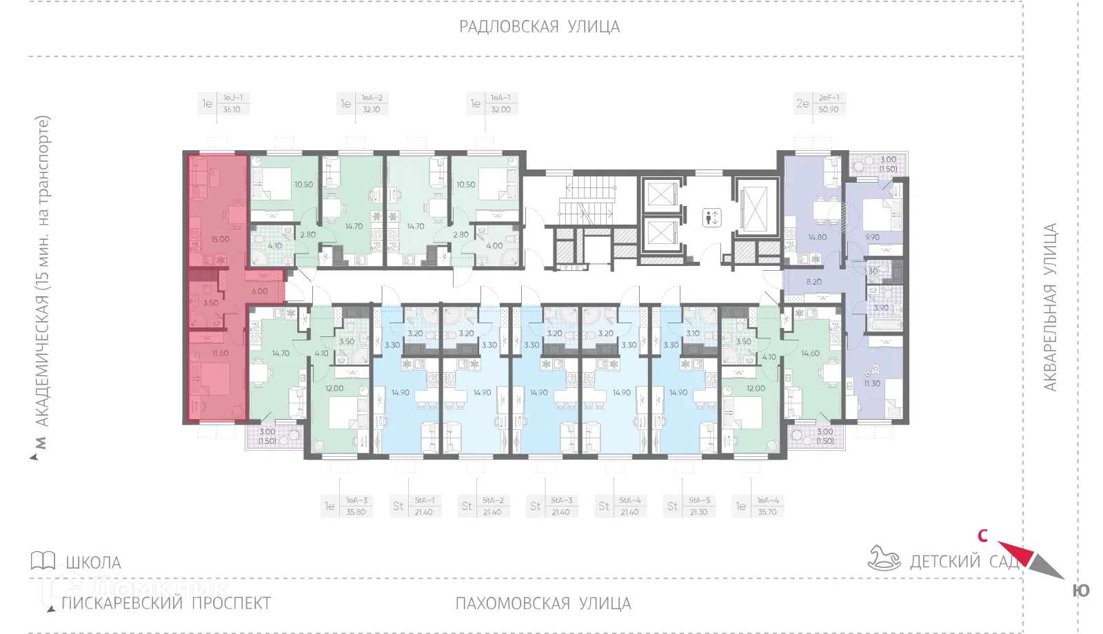 Планировка 1-комнатной квартиры 36.1 м² в ЖК Ручьи, г. Санкт-Петербург — фото 2