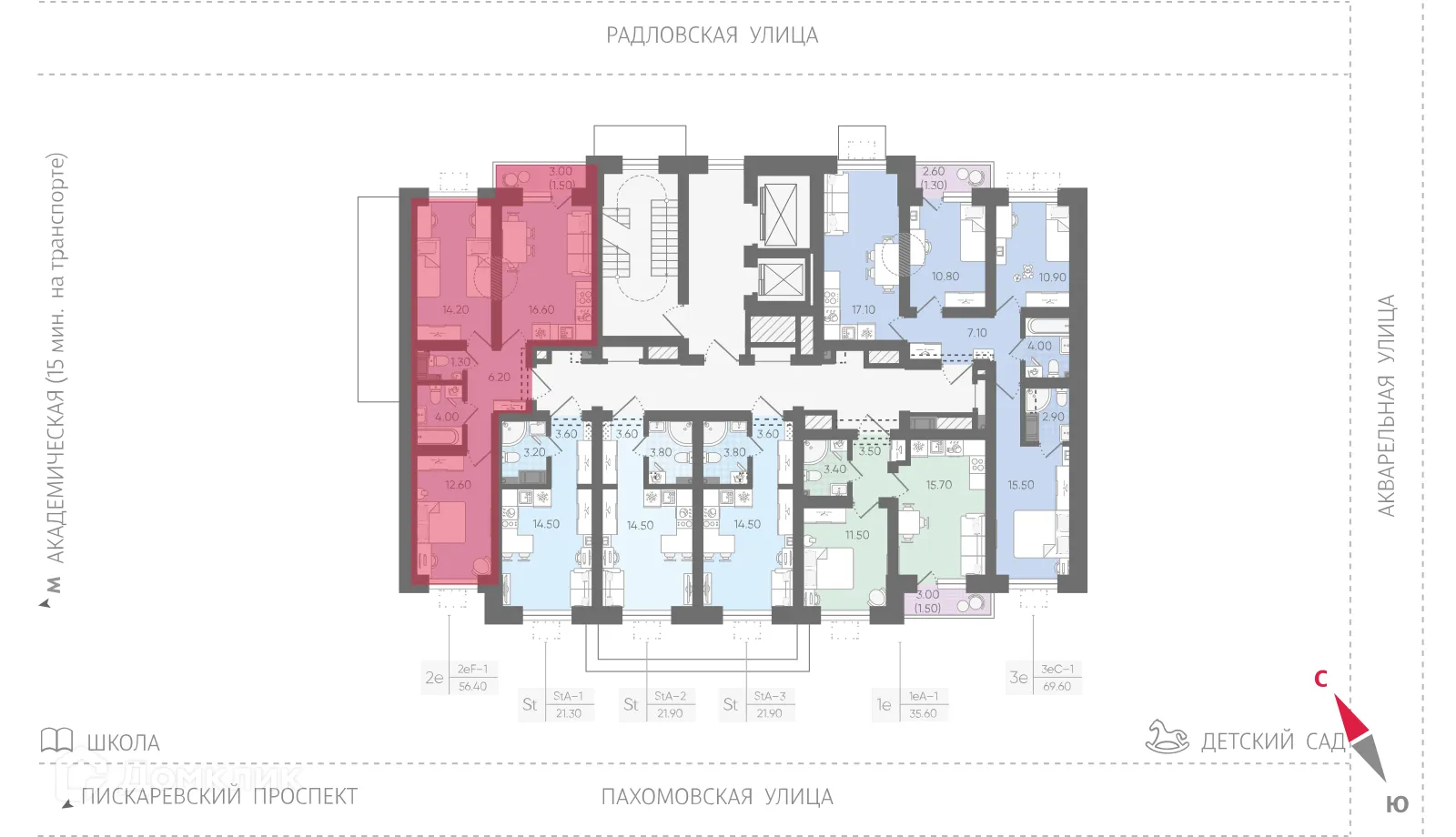 Планировка 2-комнатной квартиры 56.4 м² в ЖК Ручьи, г. Санкт-Петербург — фото 2