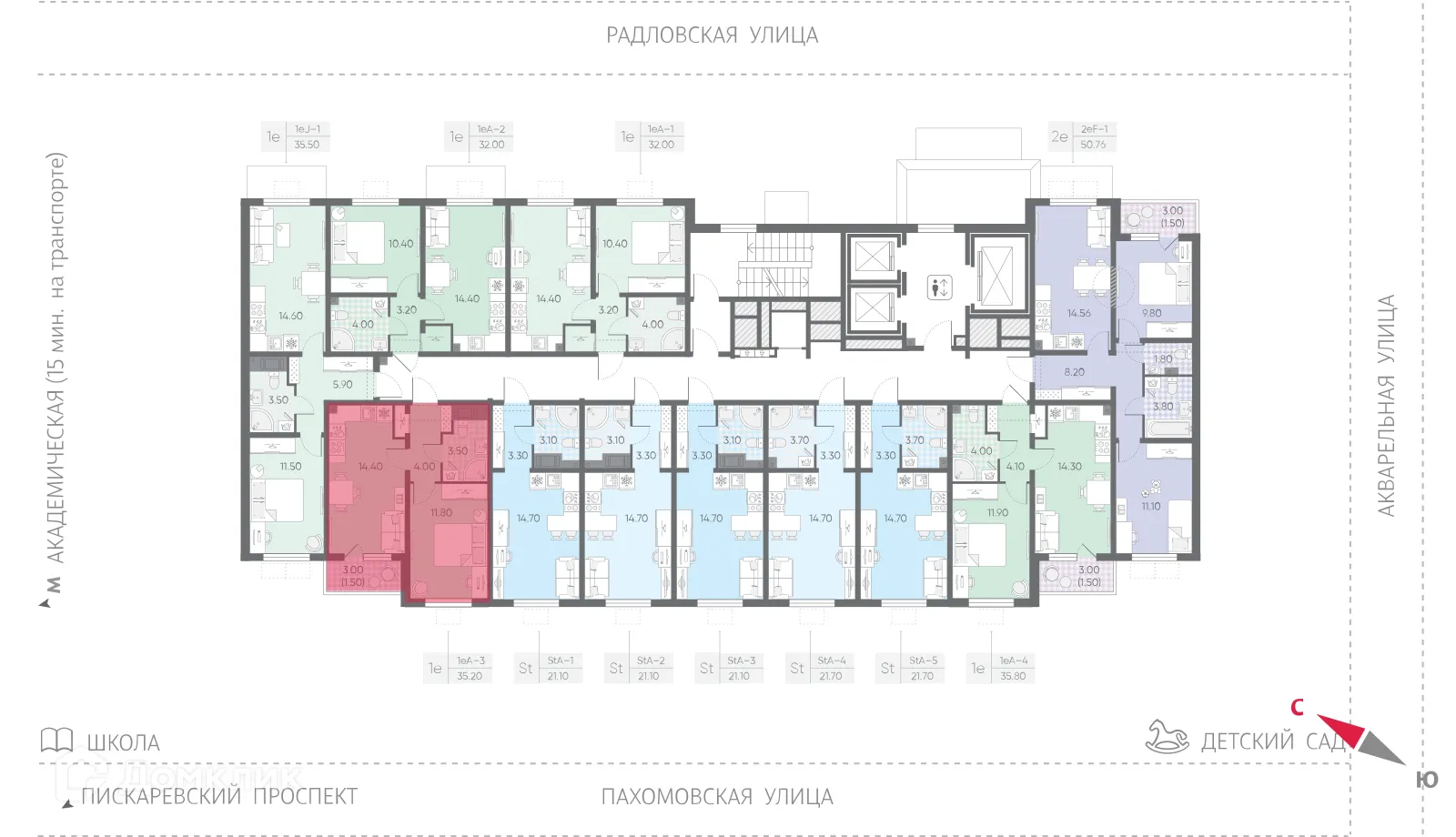 Планировка 1-комнатной квартиры 35.2 м² в ЖК Ручьи, г. Санкт-Петербург — фото 2