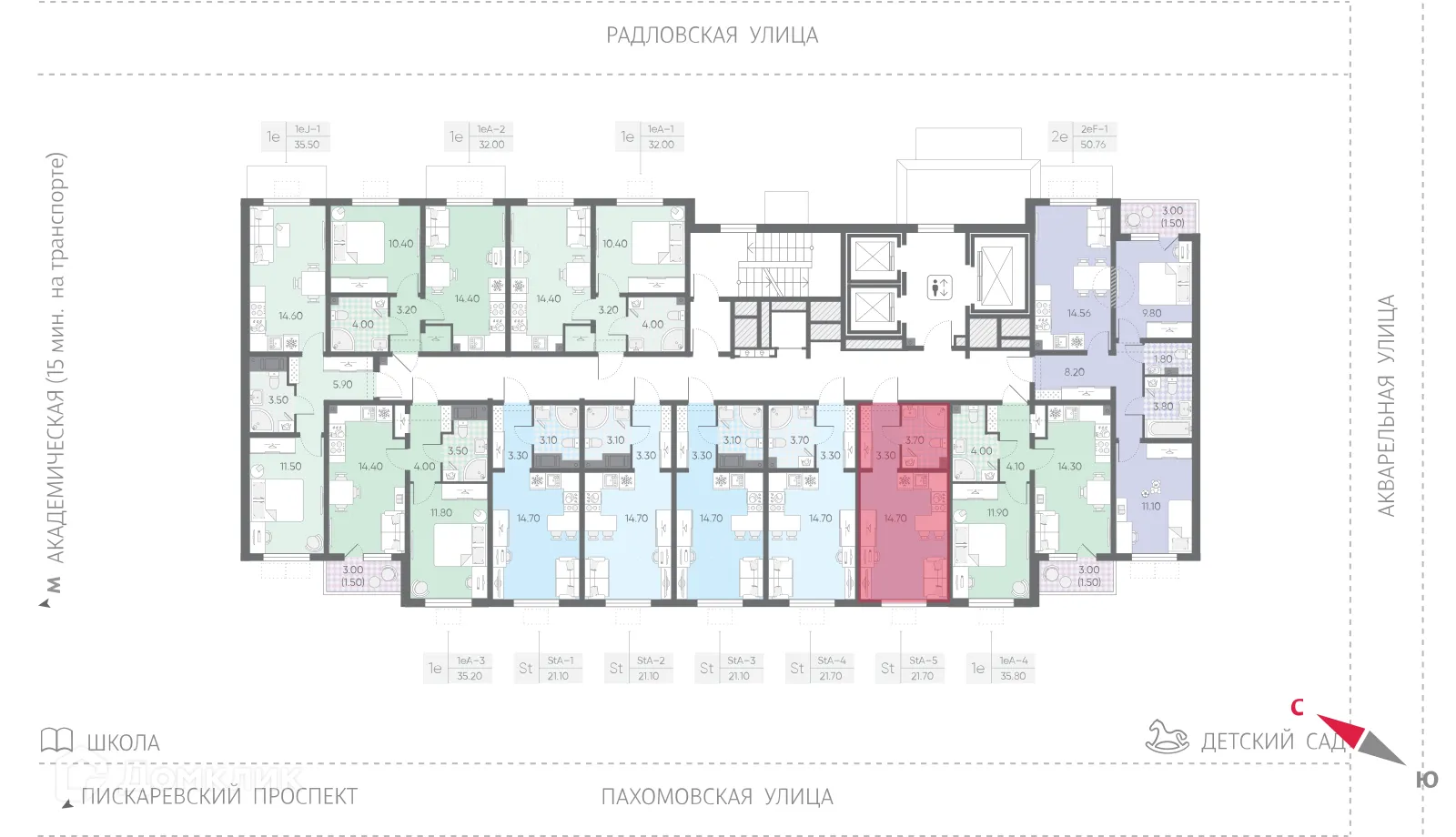 Планировка студии квартиры 21.7 м² в ЖК Ручьи, г. Санкт-Петербург — фото 2