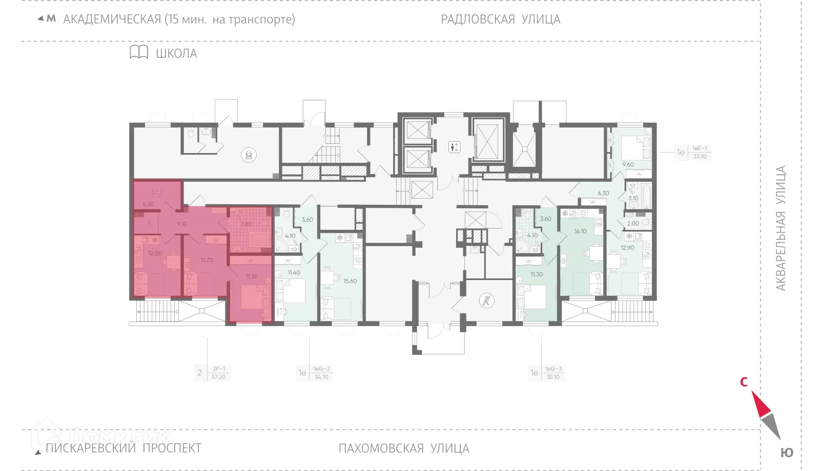 Планировка 2-комнатной квартиры 54.6 м² в ЖК Ручьи, г. Санкт-Петербург — фото 2