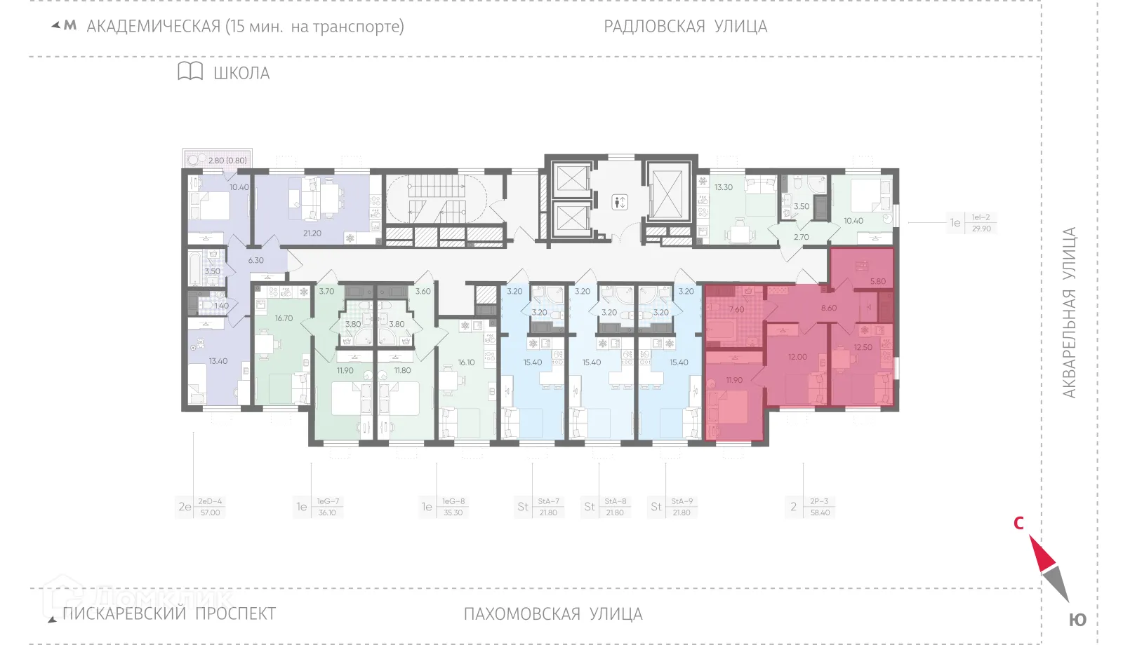 Планировка 2-комнатной квартиры 57.2 м² в ЖК Ручьи, г. Санкт-Петербург — фото 2