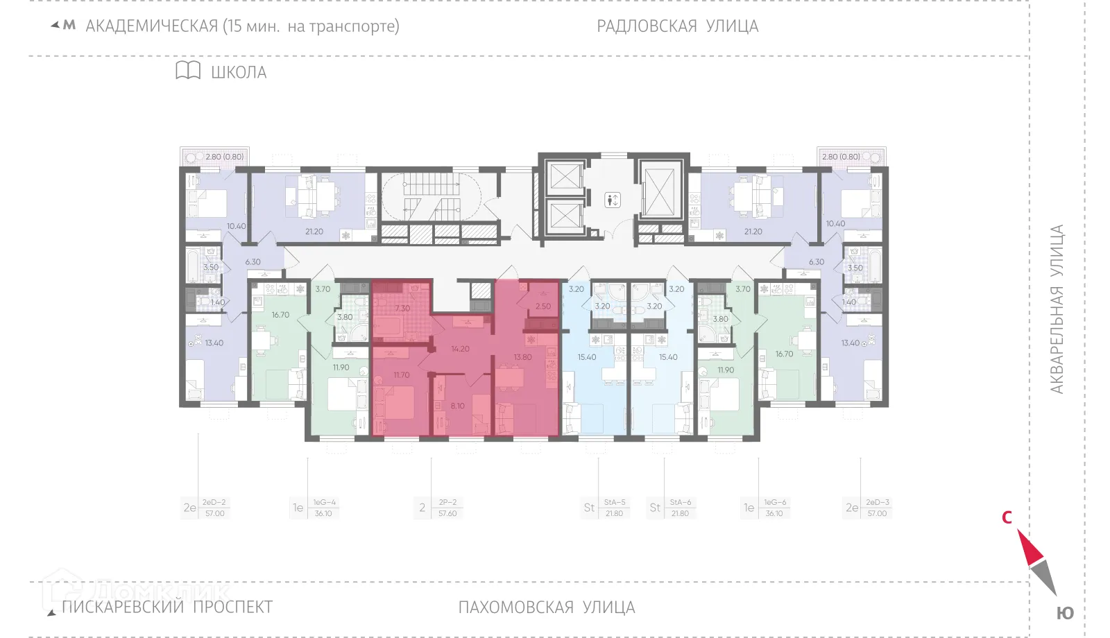 Планировка 2-комнатной квартиры 56.9 м² в ЖК Ручьи, г. Санкт-Петербург — фото 2