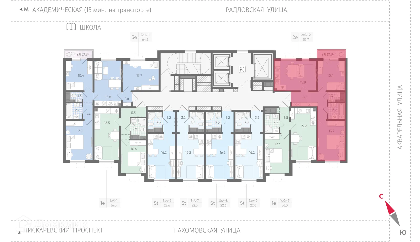 Планировка 2-комнатной квартиры 53.6 м² в ЖК Ручьи, г. Санкт-Петербург — фото 2