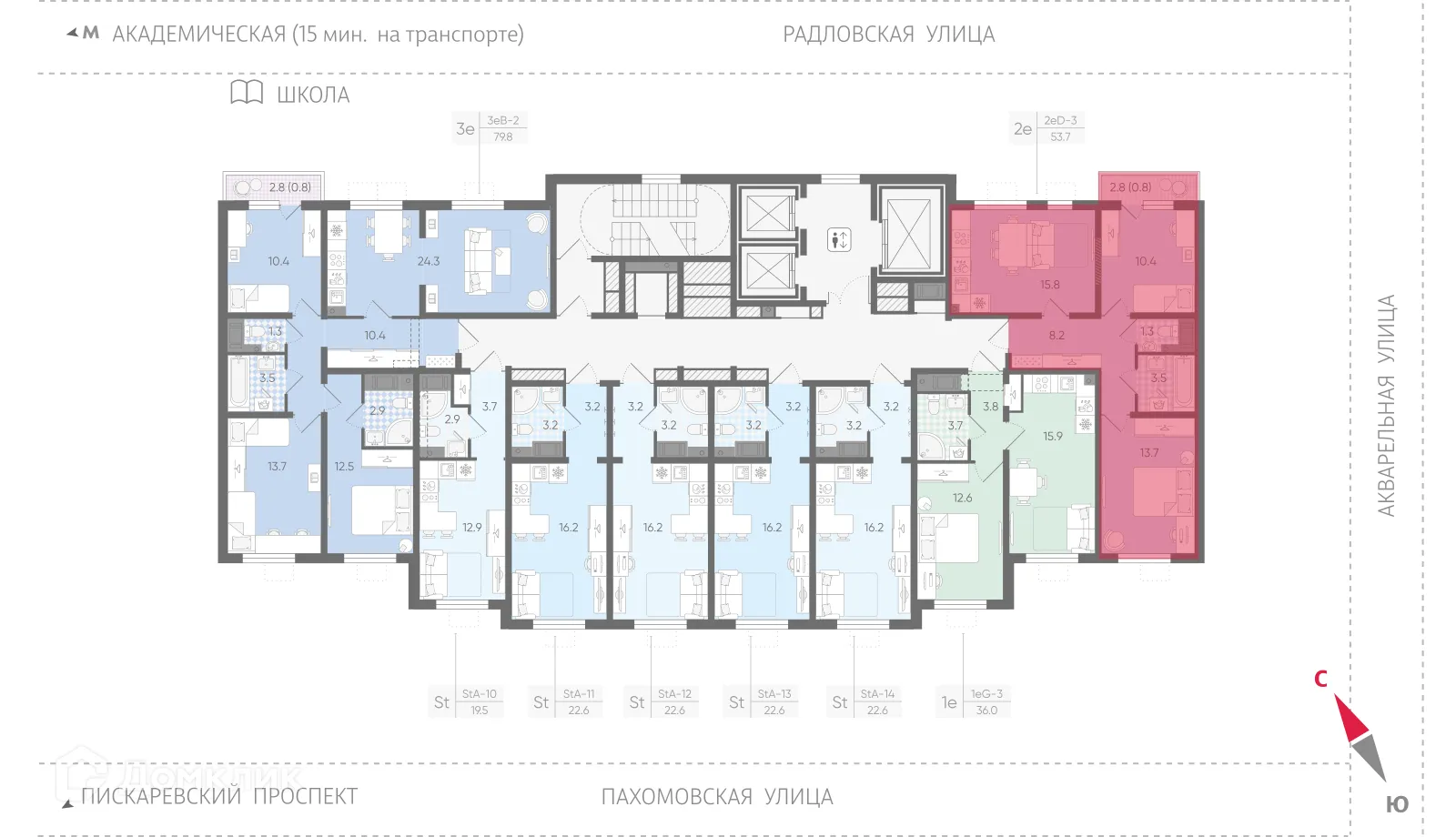 Планировка 2-комнатной квартиры 53.3 м² в ЖК Ручьи, г. Санкт-Петербург — фото 2