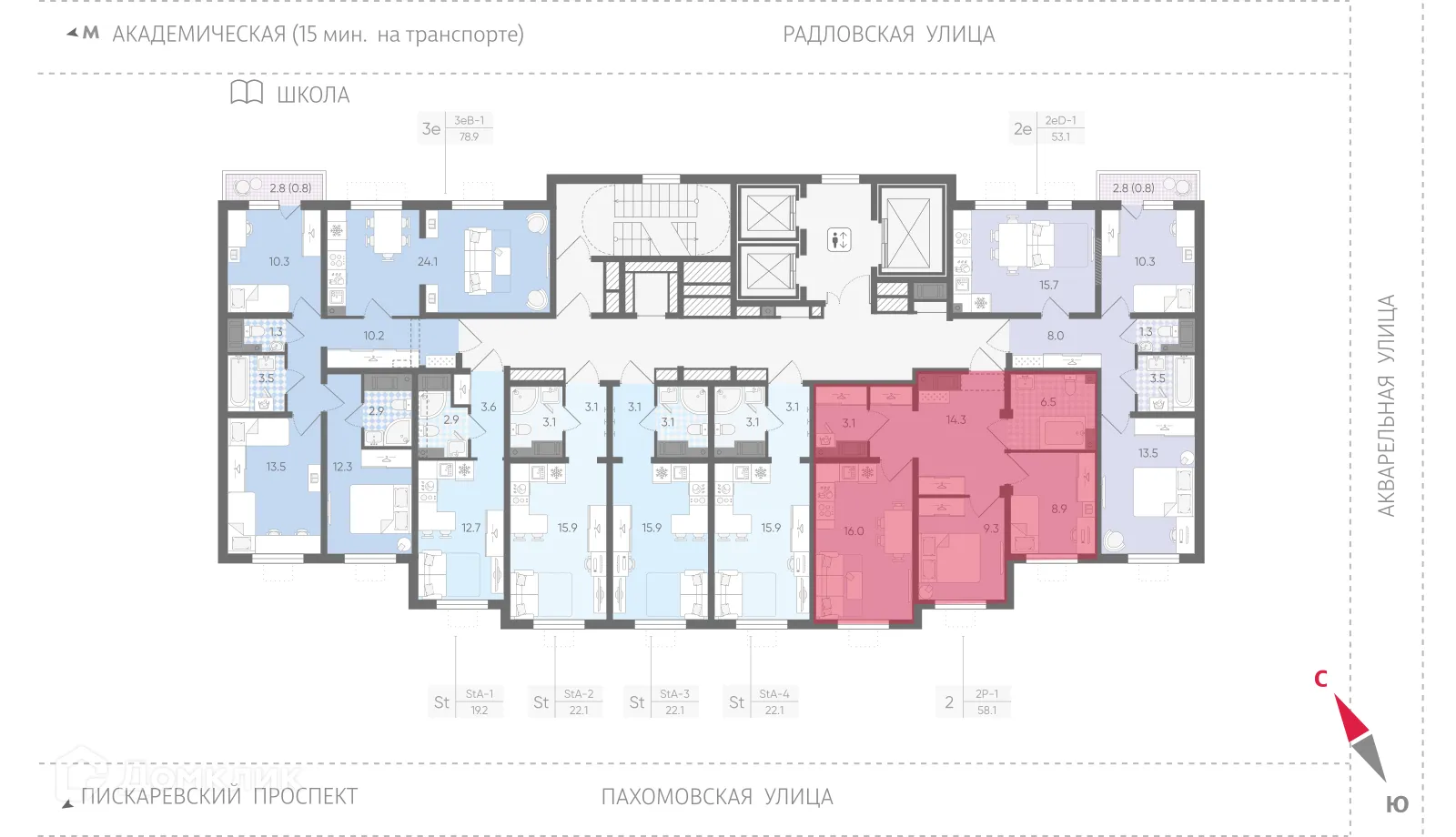 Планировка 2-комнатной квартиры 57.2 м² в ЖК Ручьи, г. Санкт-Петербург — фото 2