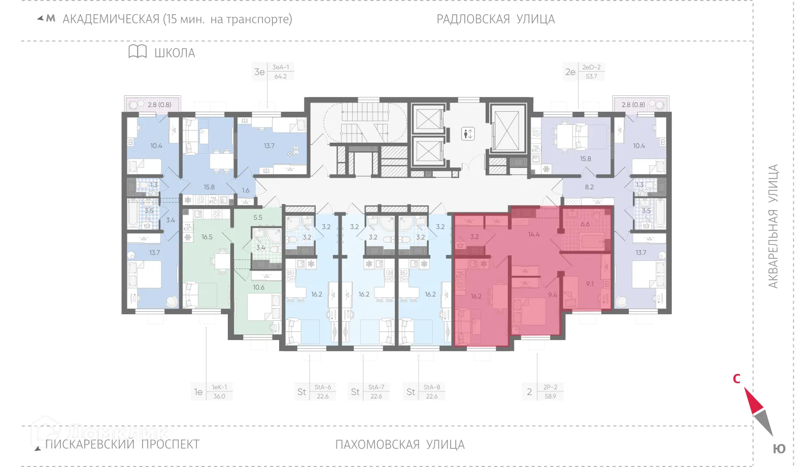 Планировка 2-комнатной квартиры 58.2 м² в ЖК Ручьи, г. Санкт-Петербург — фото 2