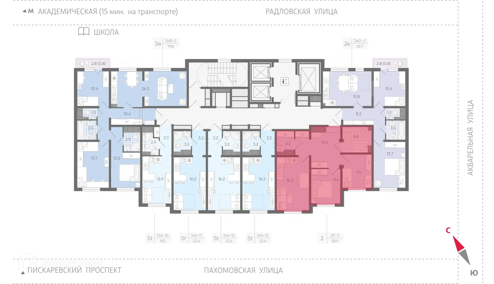 Планировка 2-комнатной квартиры 58.1 м² в ЖК Ручьи, г. Санкт-Петербург — фото 2
