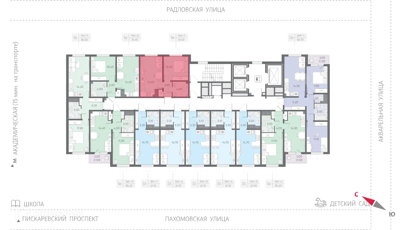 Планировка 1-комнатной квартиры 31.6 м² в ЖК Ручьи, г. Санкт-Петербург — фото 2