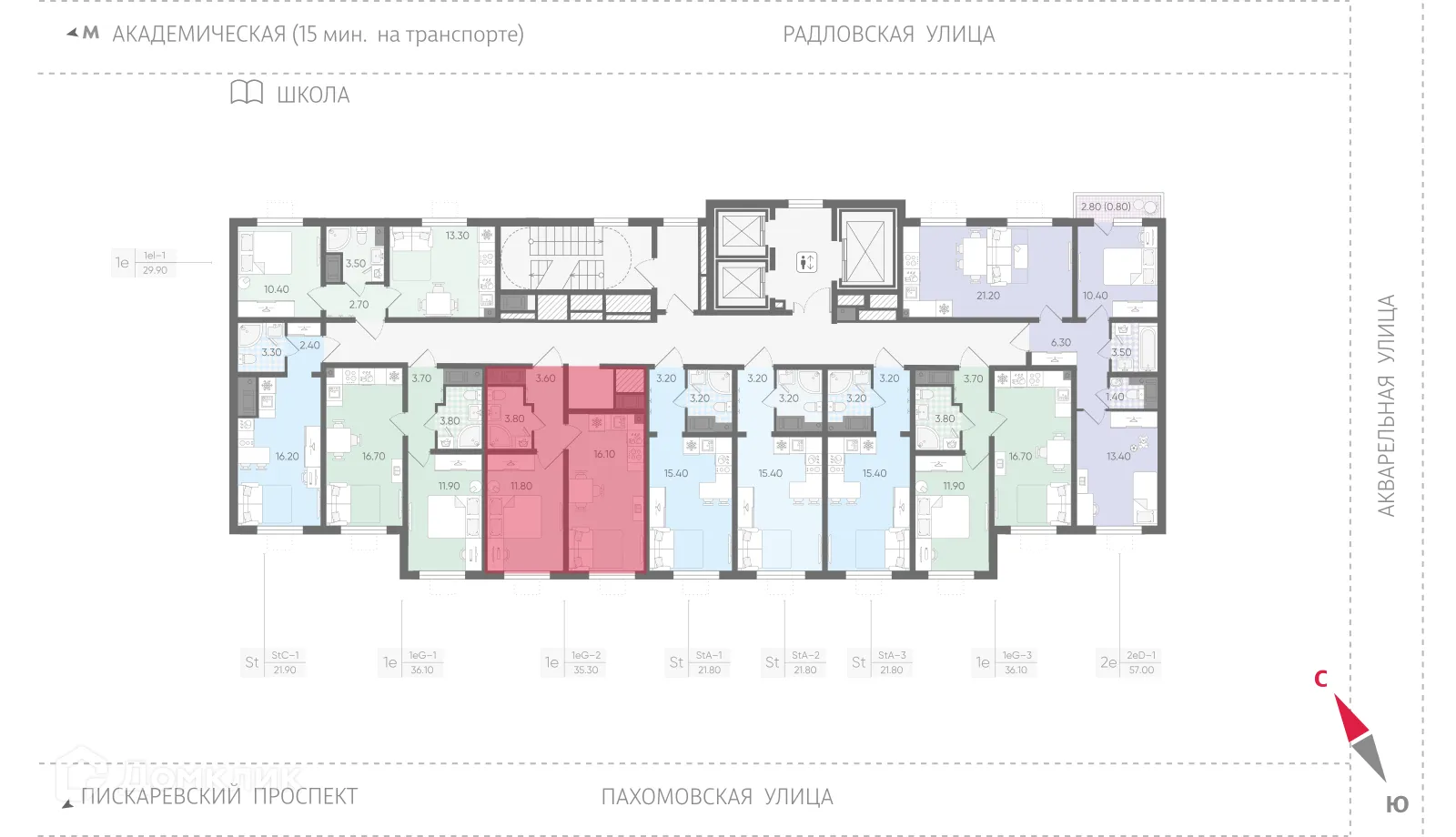 Планировка 1-комнатной квартиры 35.4 м² в ЖК Ручьи, г. Санкт-Петербург — фото 2