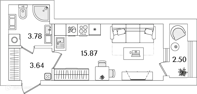 Планировка студии квартиры 24.7 м² в ЖК БелАрт, г. Санкт-Петербург — фото 1