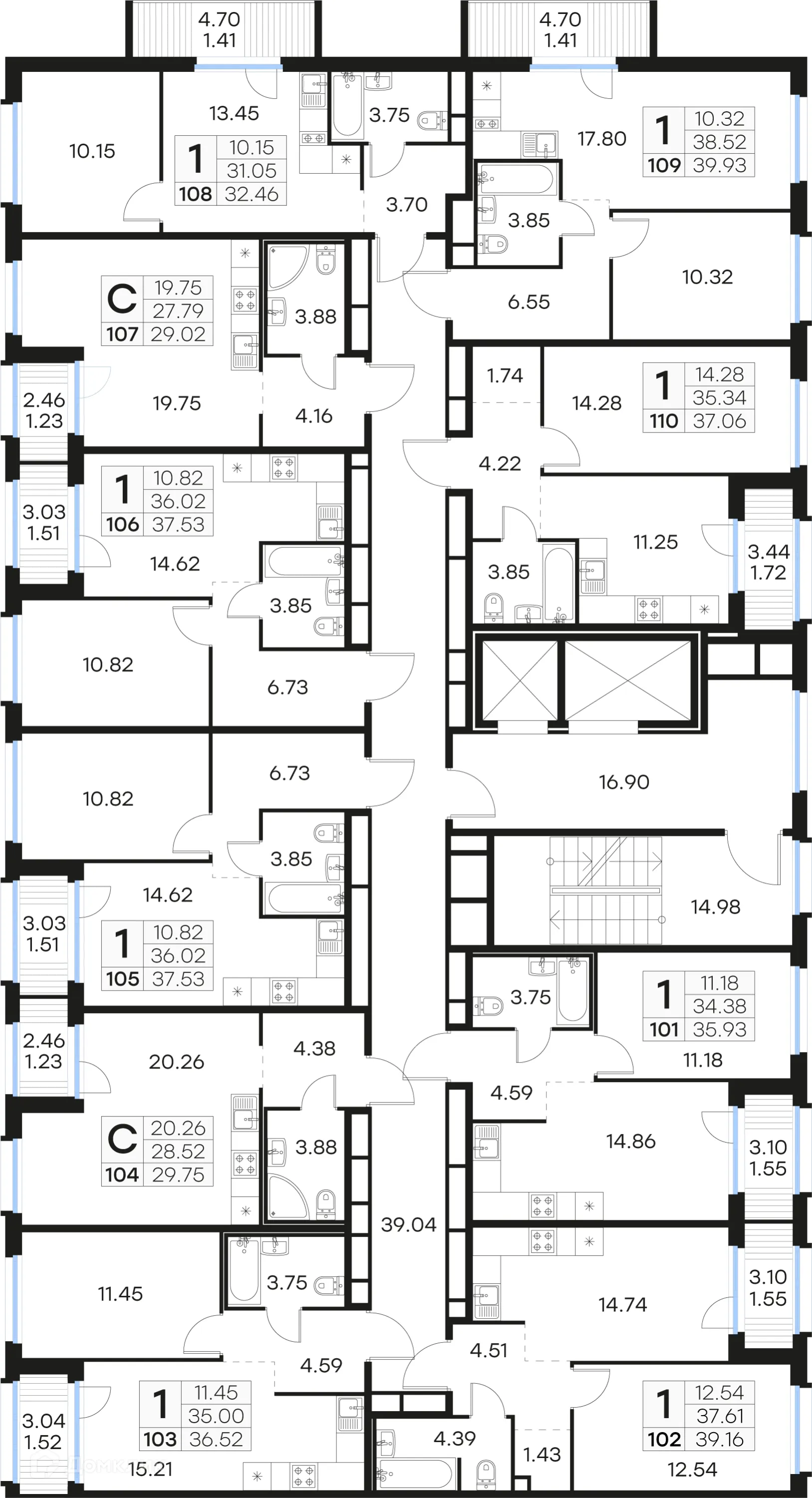 Планировка 1-комнатной квартиры 37.53 м² в ЖК GloraX Парголово (Глоракс Парголово), г. Санкт-Петербург — фото 2