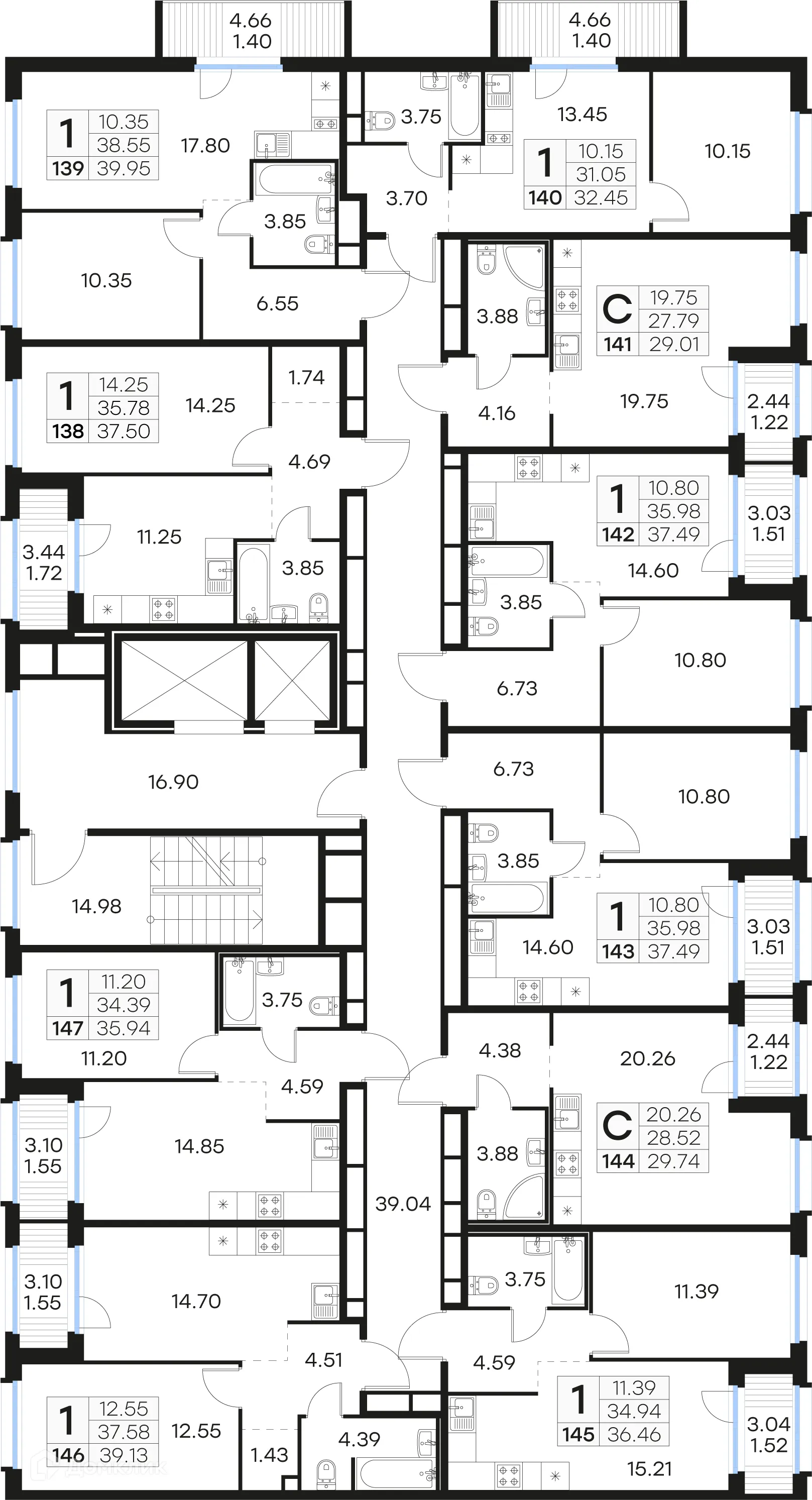 Планировка 1-комнатной квартиры 39.95 м² в ЖК GloraX Парголово (Глоракс Парголово), г. Санкт-Петербург — фото 2