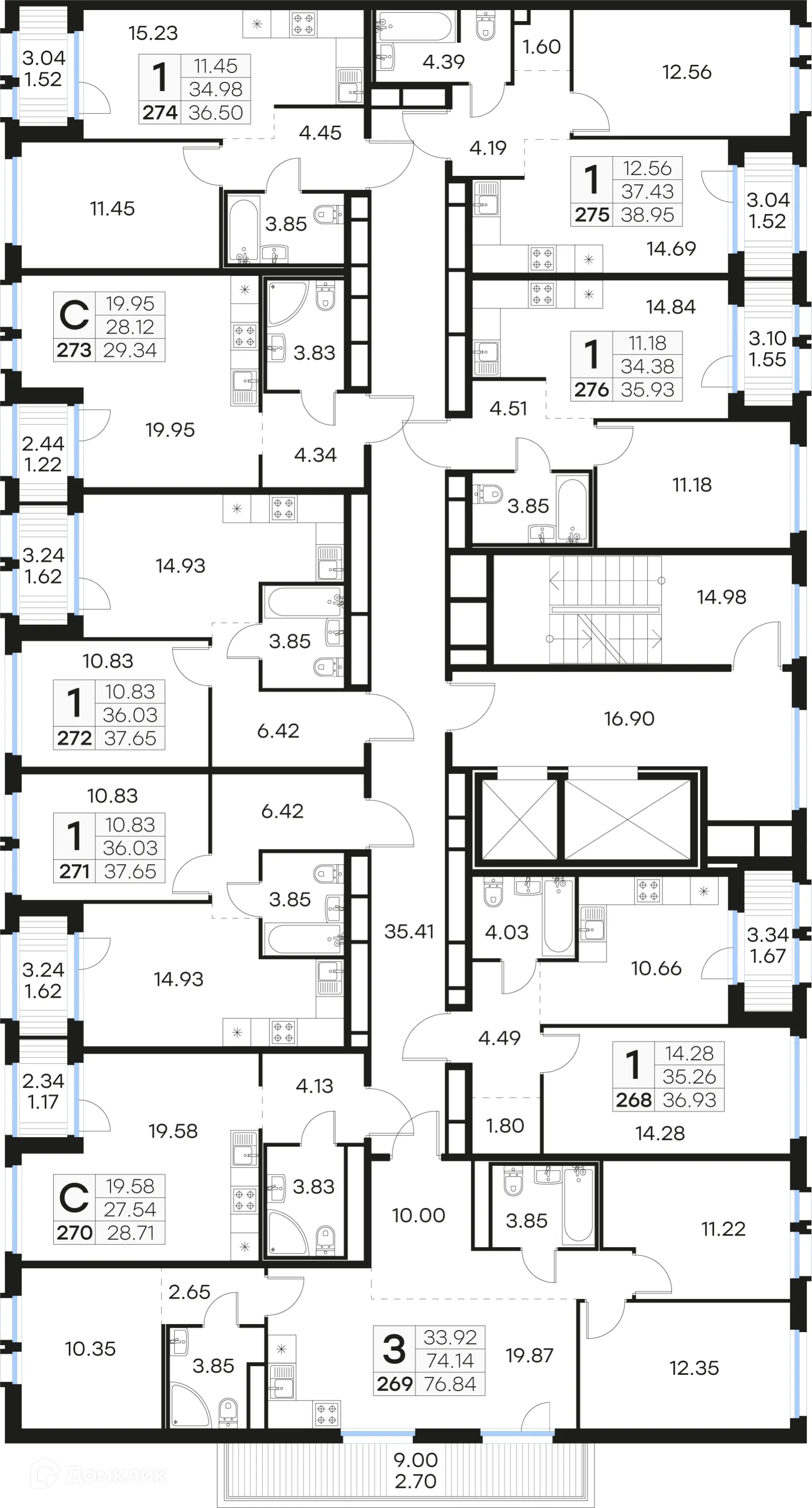 Планировка 1-комнатной квартиры 38.95 м² в ЖК GloraX Парголово (Глоракс Парголово), г. Санкт-Петербург — фото 2
