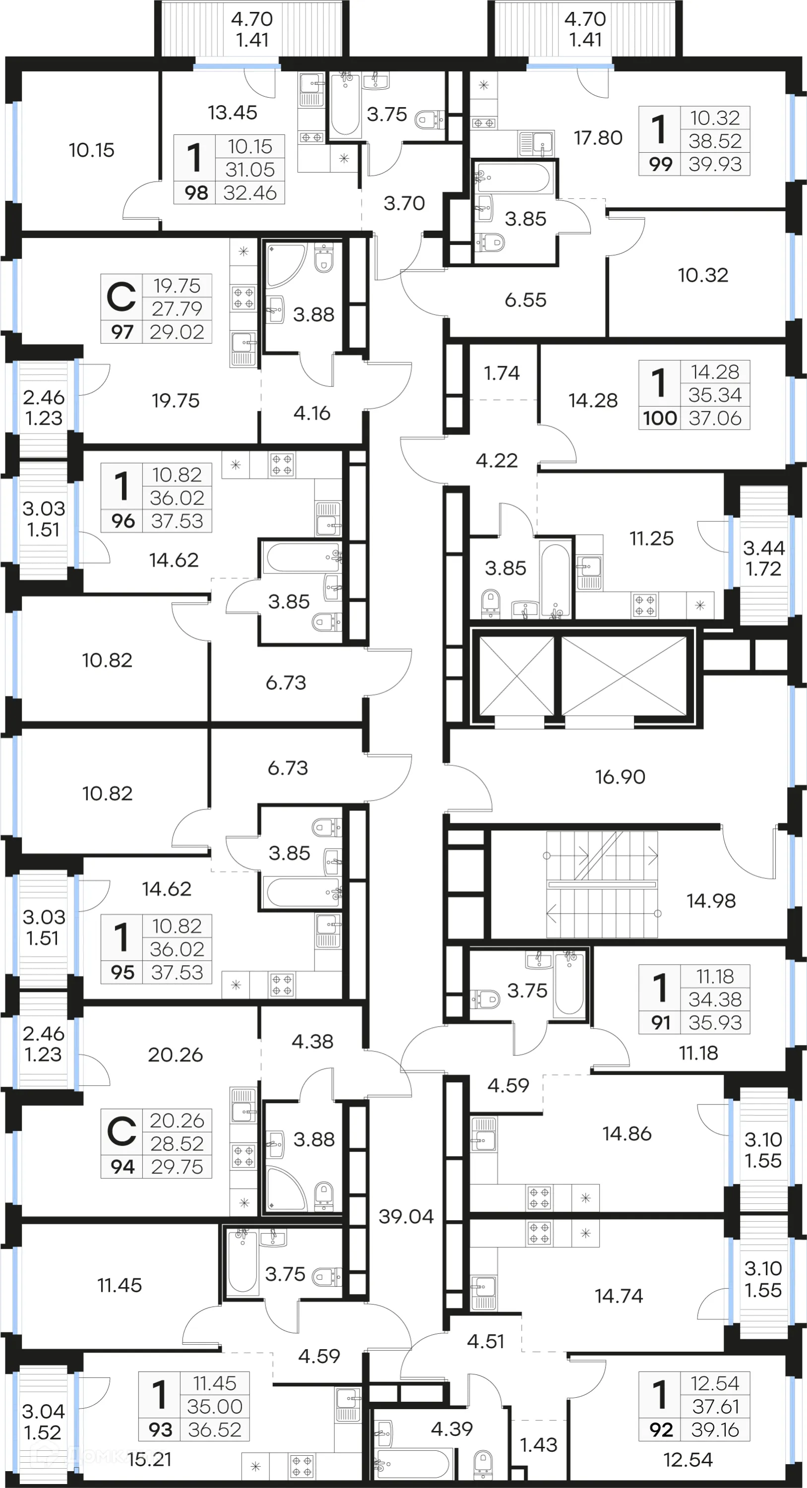 Планировка 1-комнатной квартиры 39.93 м² в ЖК GloraX Парголово (Глоракс Парголово), г. Санкт-Петербург — фото 2