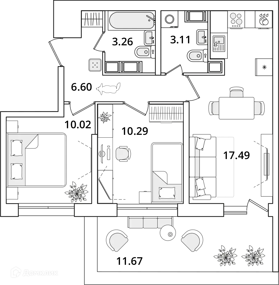 Планировка 2-комнатной квартиры 99.7 м² в ЖК БелАрт, г. Санкт-Петербург — фото 1