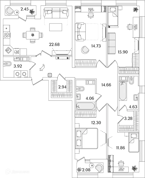 Планировка 4 комн. в ЖК БелАрт