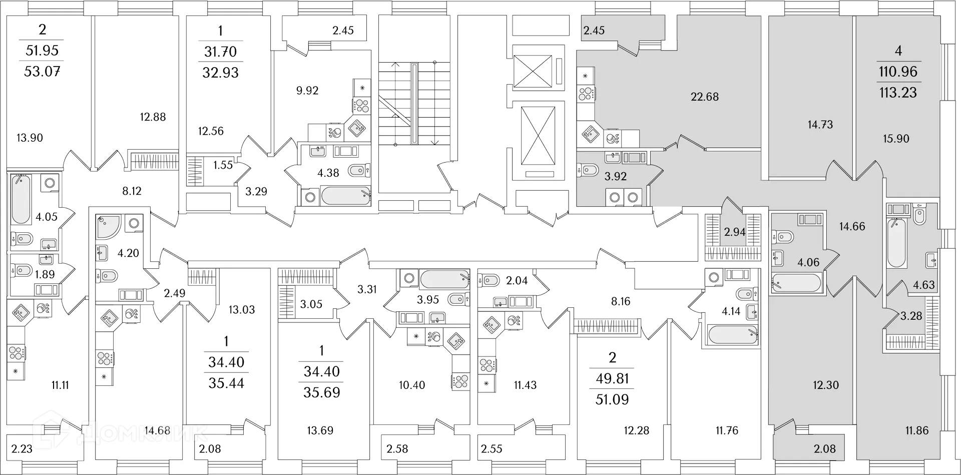 Планировка 4-комнатной квартиры 113.1 м² в ЖК БелАрт, г. Санкт-Петербург — фото 2