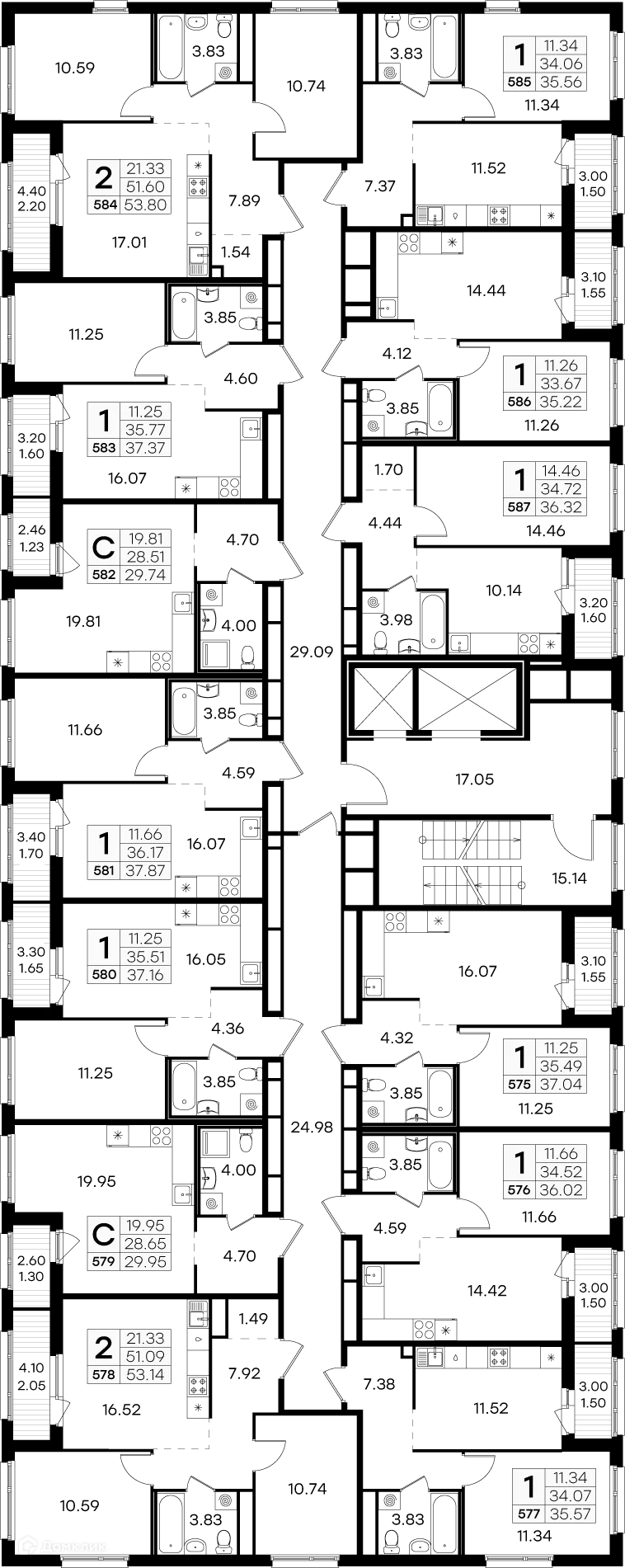 Планировка 1-комнатной квартиры 35.56 м² в ЖК GloraX Парголово (Глоракс Парголово), г. Санкт-Петербург — фото 2