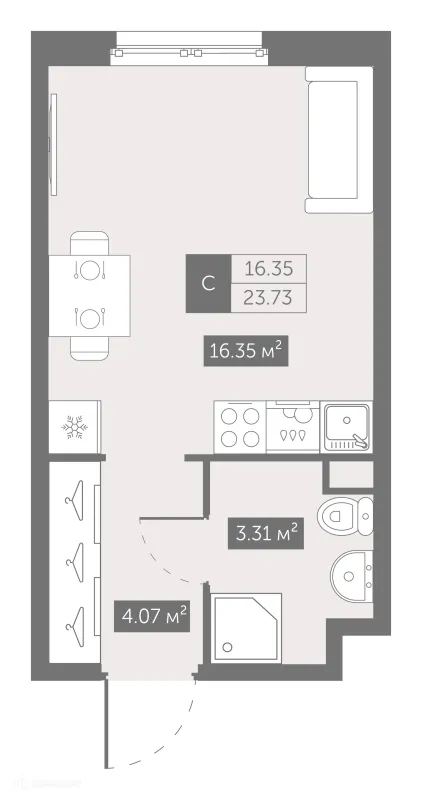 Планировка Студия в ЖК "ZOOM на Неве"