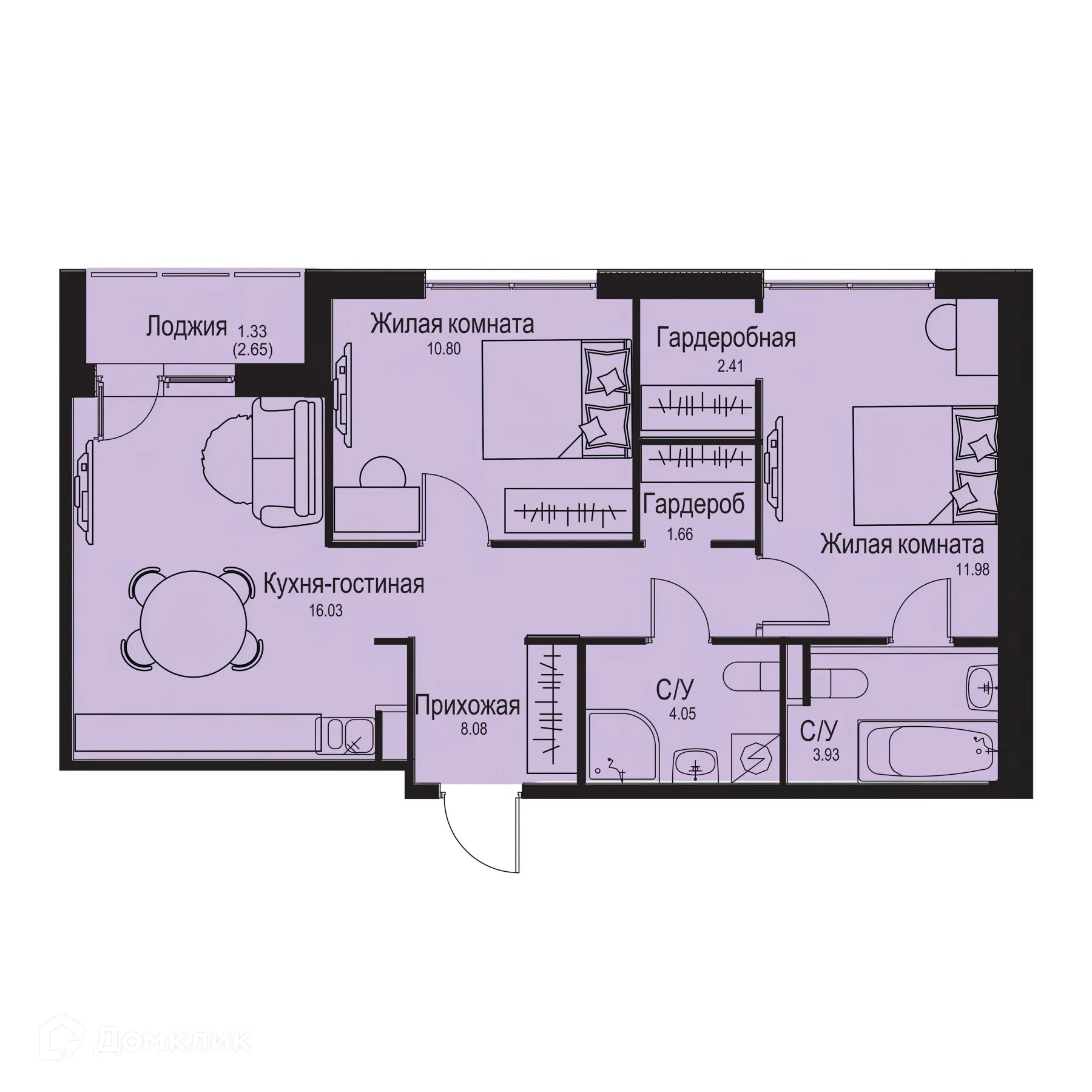 Планировка 2-комнатной квартиры 60.27 м² в ЖК ID Kudrovo II (Айди Кудрово II), г. Санкт-Петербург — фото 1