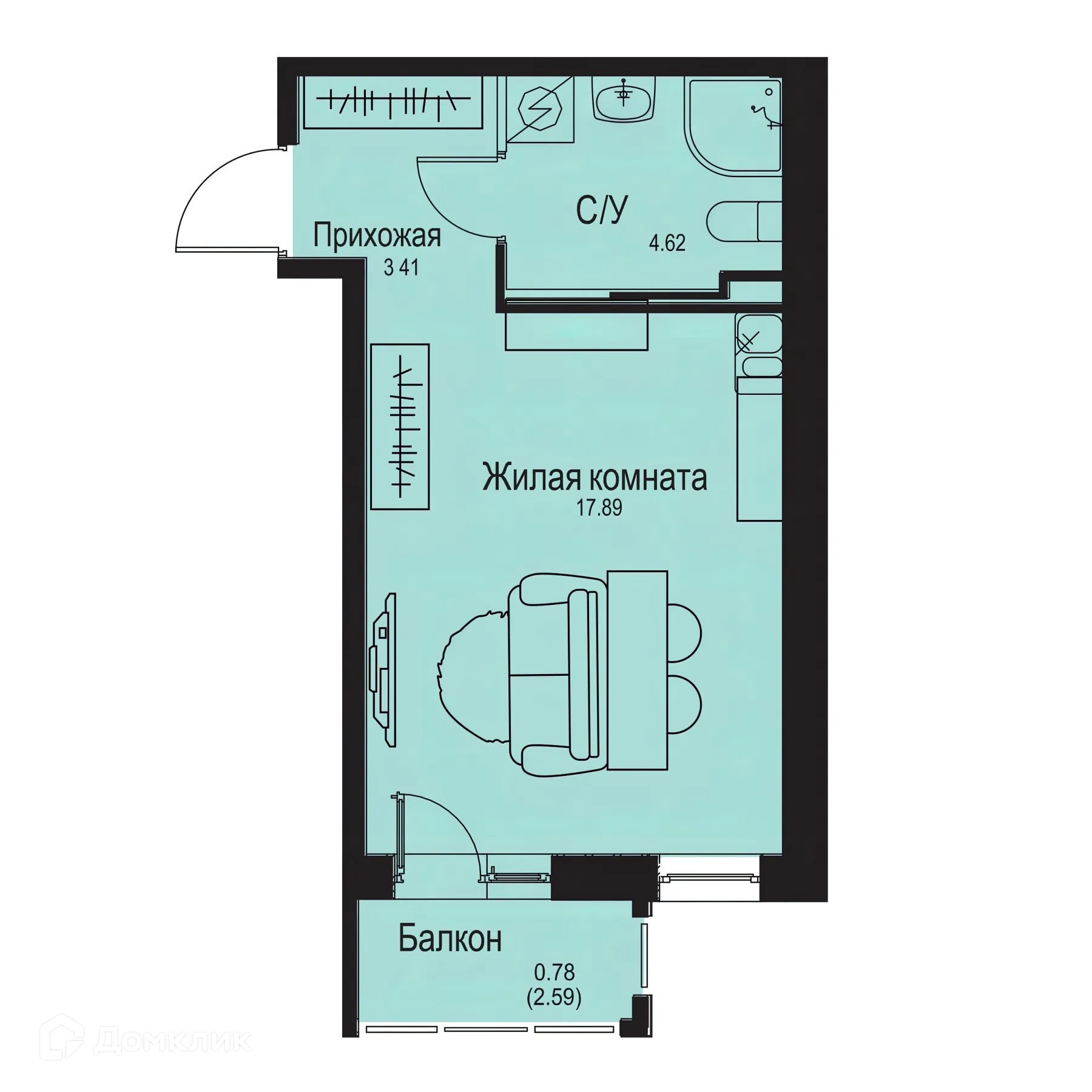 Планировка студии квартиры 26.7 м² в ЖК ID Kudrovo II (Айди Кудрово II), г. Санкт-Петербург — фото 1