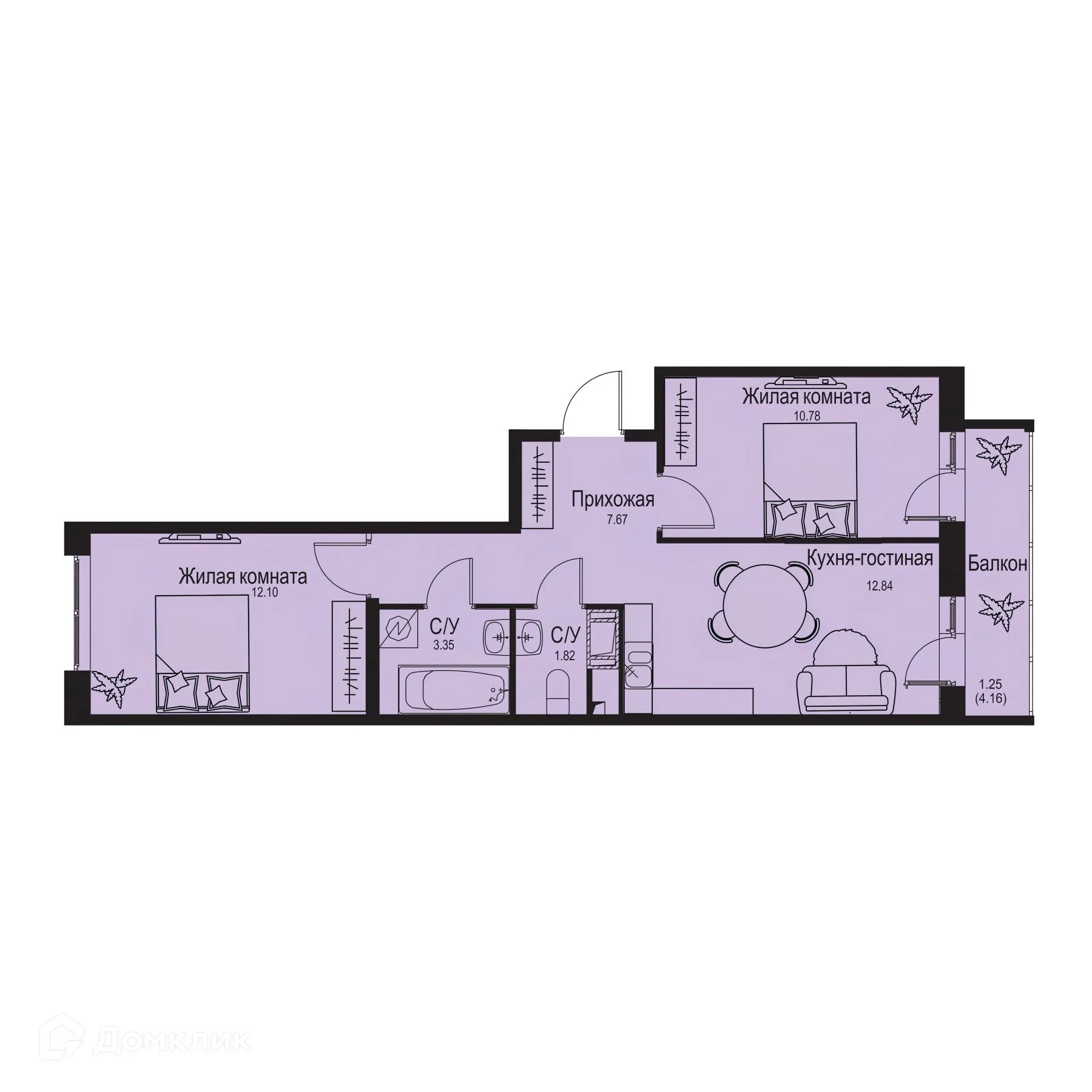 Планировка 2-комнатной квартиры 49.81 м² в ЖК ID Kudrovo II (Айди Кудрово II), г. Санкт-Петербург — фото 1