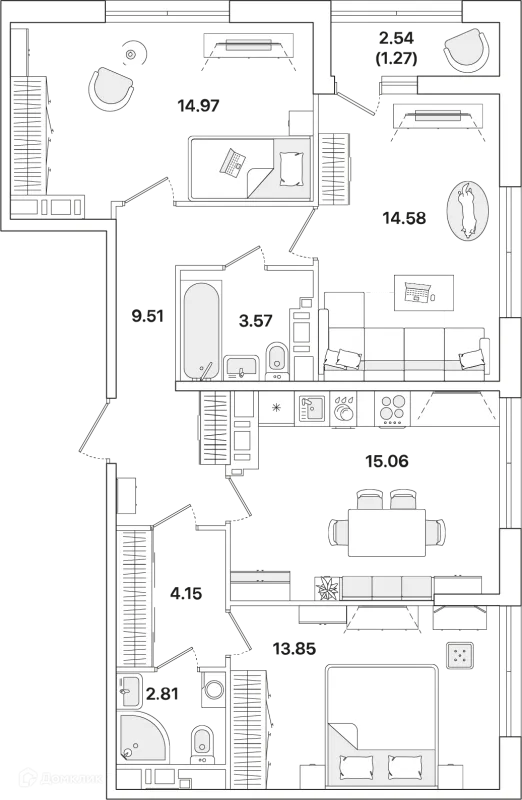 Планировка 3 комн. в ЖК Академик