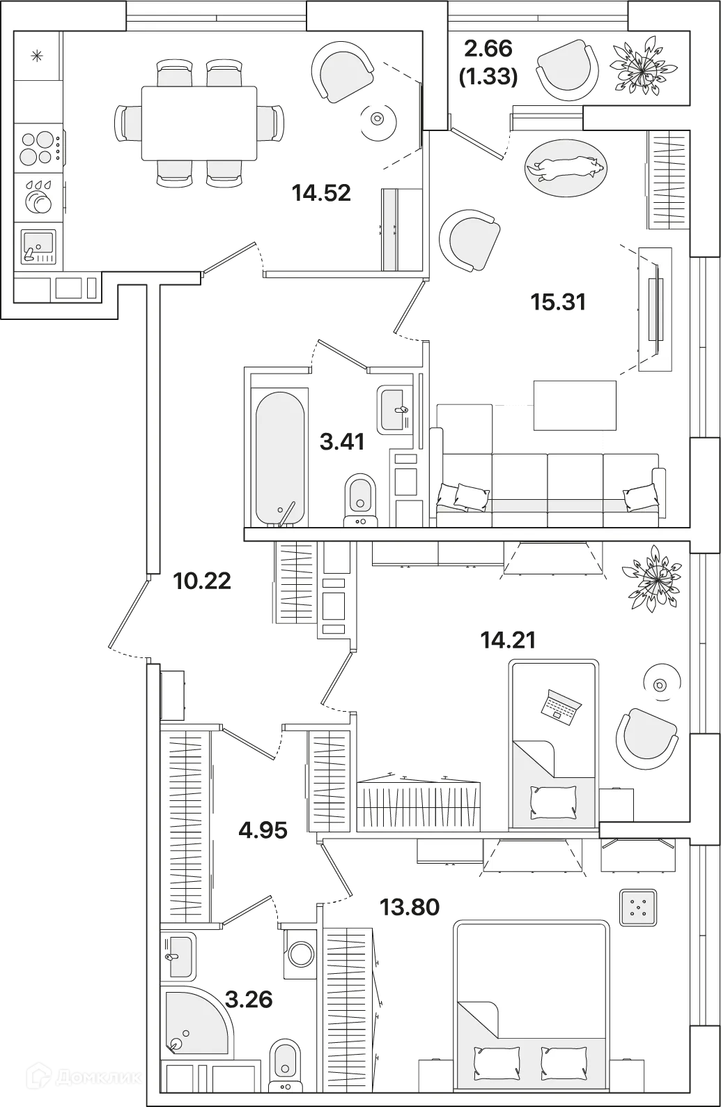 Планировка 3-комнатной квартиры 81.1 м² в ЖК Академик, г. Санкт-Петербург — фото 4