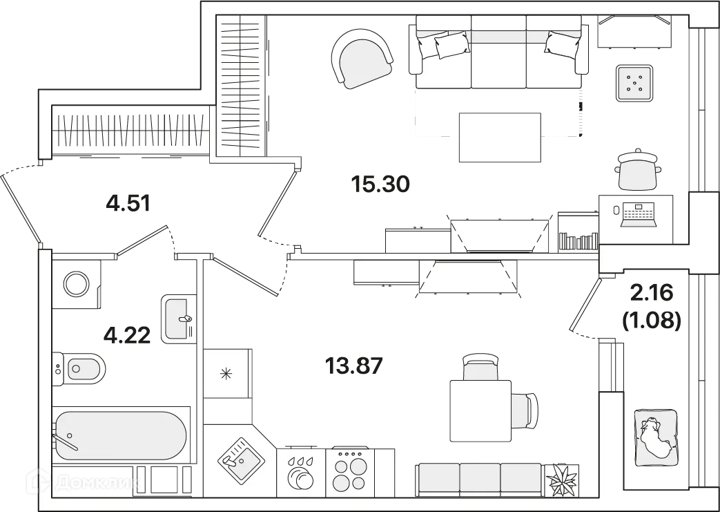 Планировка 1-комнатной квартиры 39.2 м² в ЖК Академик, г. Санкт-Петербург — фото 1