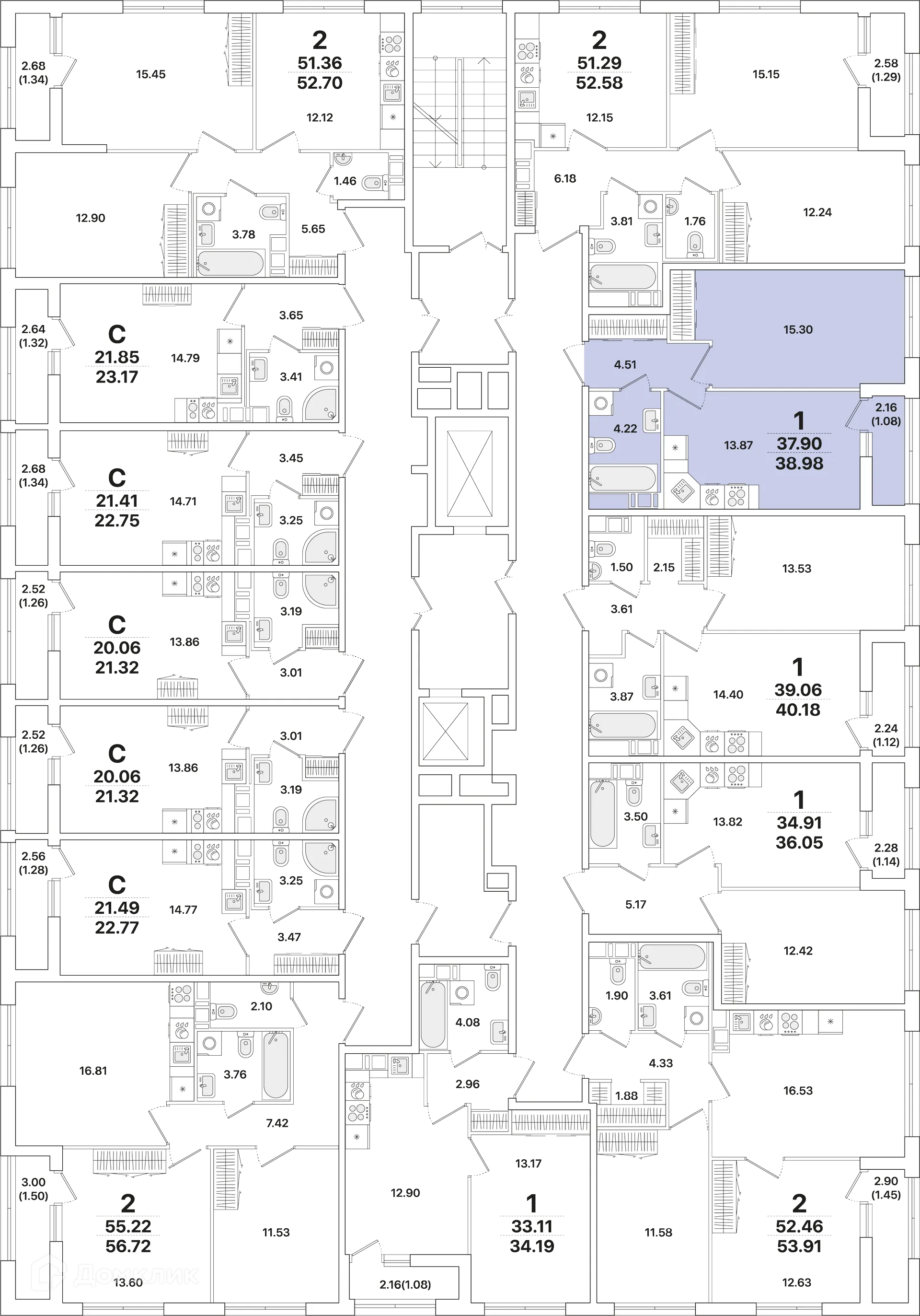 Планировка 1-комнатной квартиры 39.2 м² в ЖК Академик, г. Санкт-Петербург — фото 2